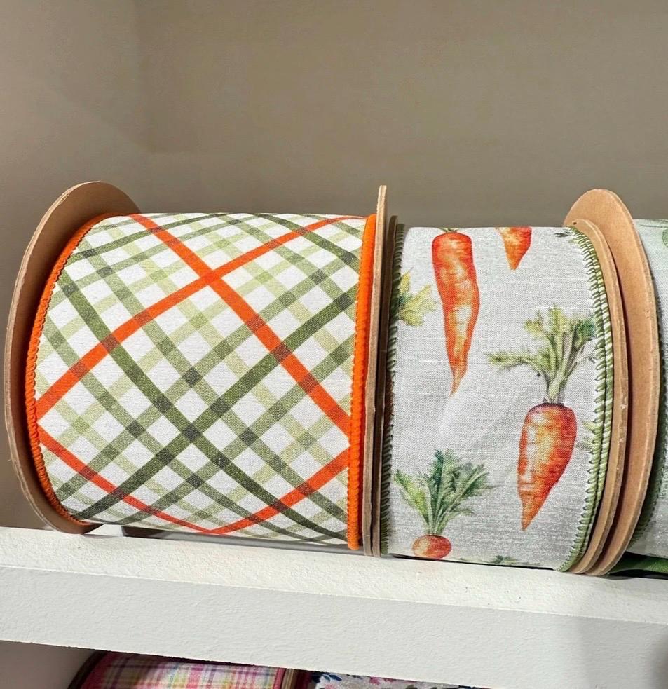 Plaid Ribbon Wide Wired Orange and Green Plaid Ribbon Easter Wreath Ribbon Carrot Wreath Ribbon Spring Ribbon