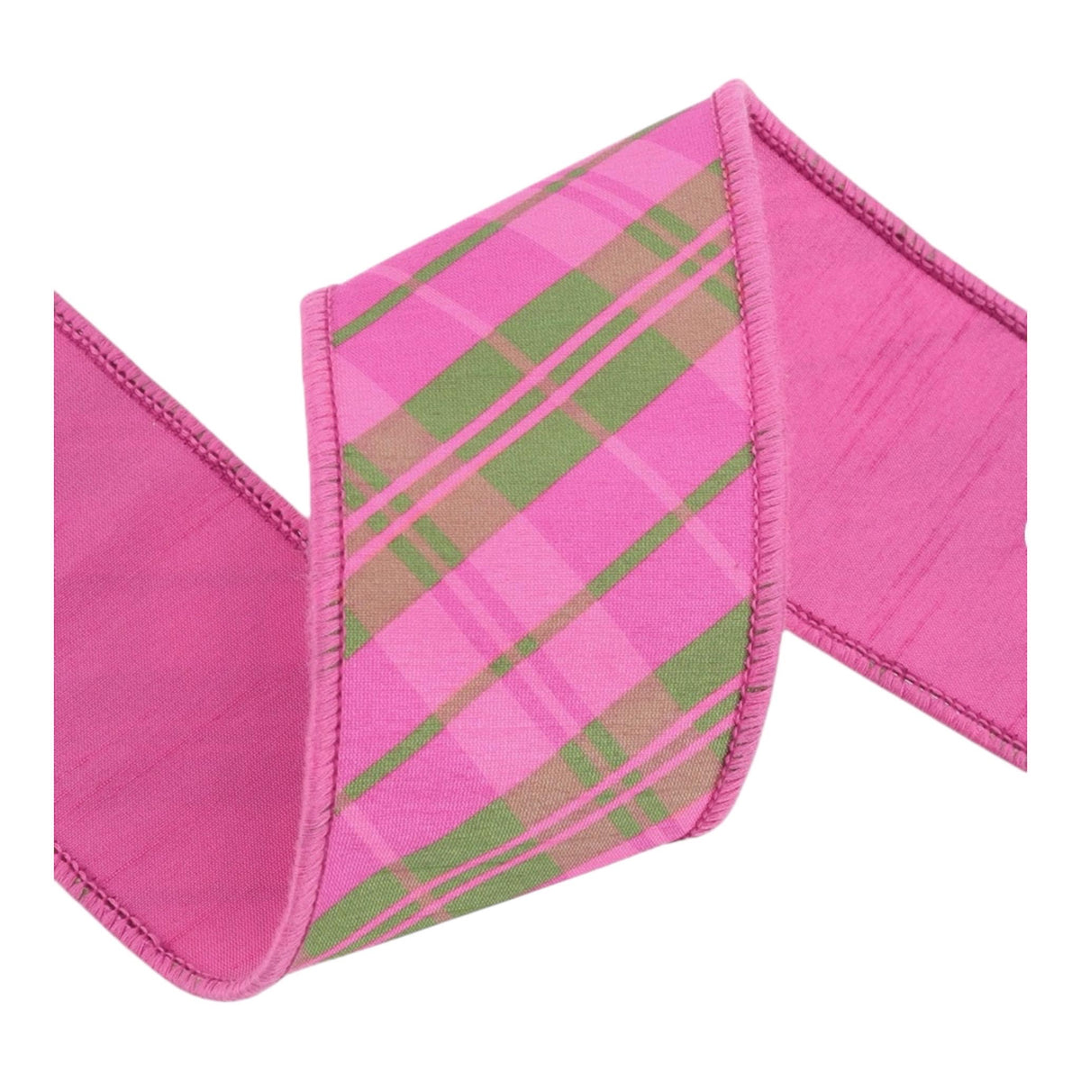 Pink Plaid Wired Ribbon for Wreath Making Designer Ribbon Bow Making Gift Wrapping Mahjong Decor 2.5 inch