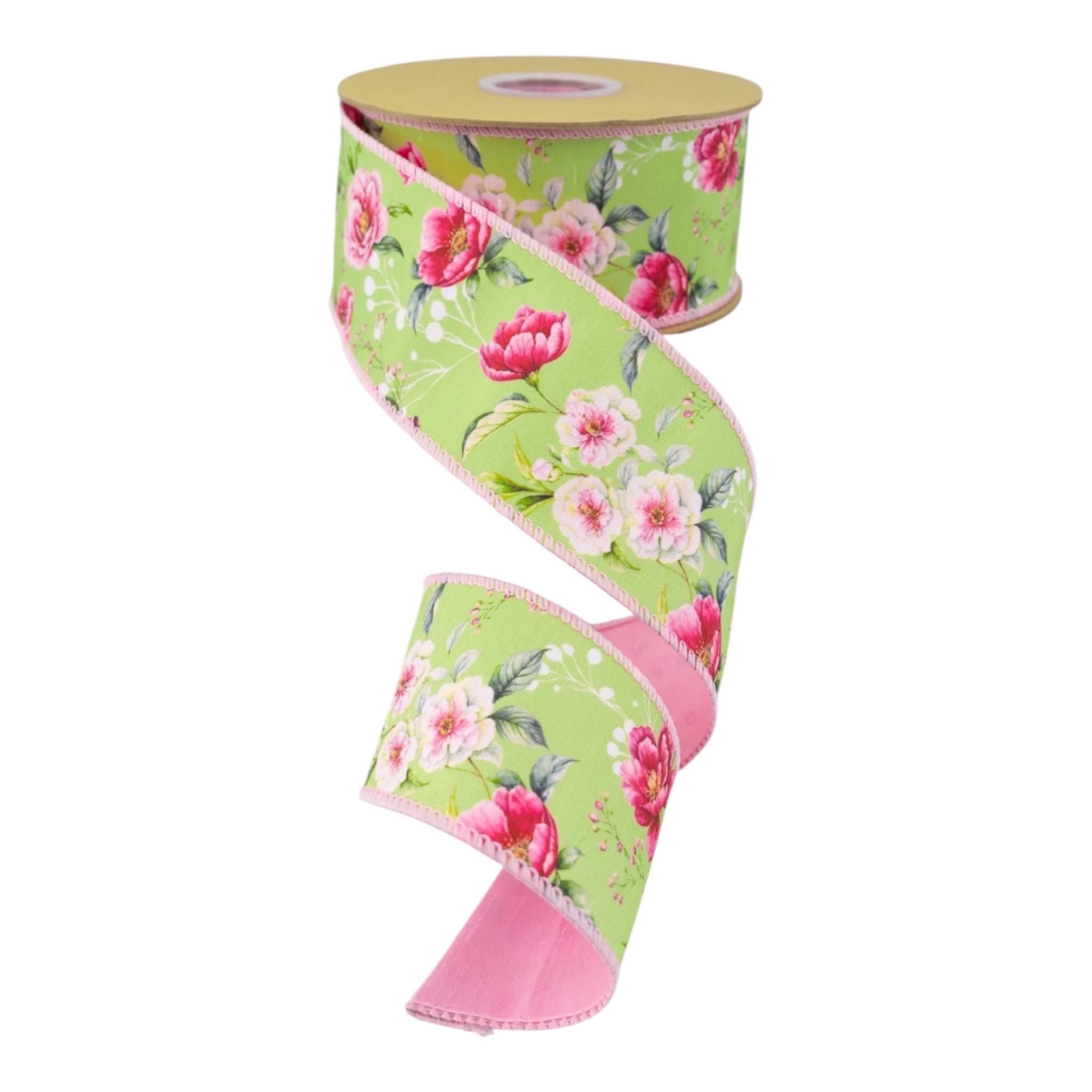 Rose Floral Wired Ribbon 2.5 Inch Designer Ribbon for Wreath Making Bow Making Gift Wrapping Spring Decor