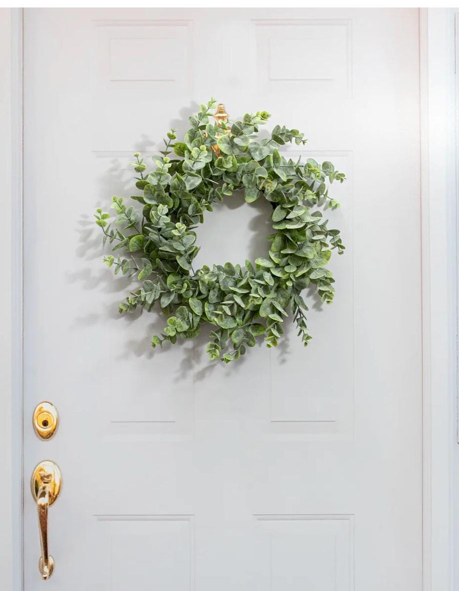 24 Inch Eucalyptus Wreath Spiral Design, Faux Greenery Wreath for Front Door, Wall, Mantel Decor