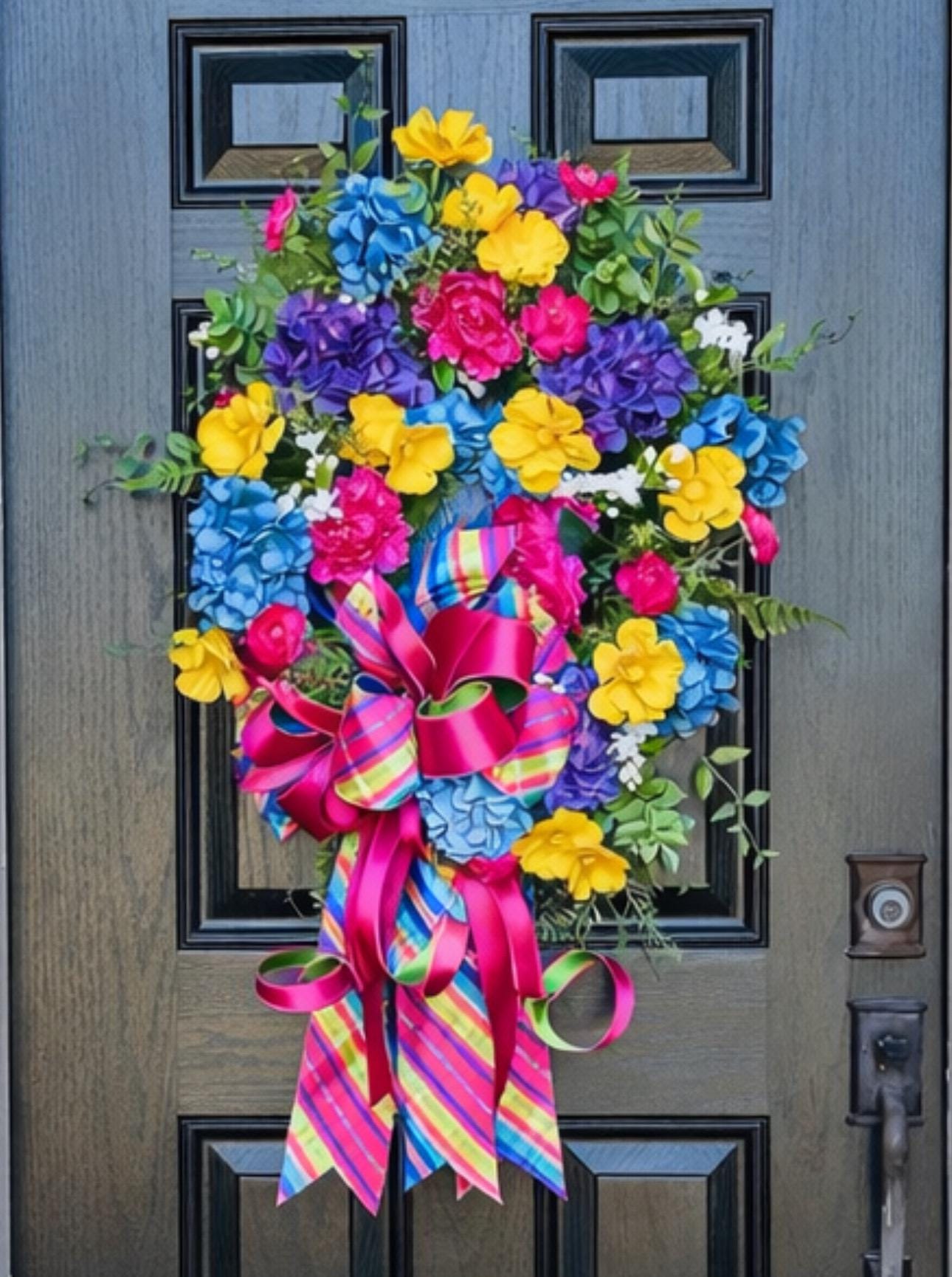 Hot Pink & Green Reversible Wired Ribbon Fused Back Ribbon for Spring Summer Wreaths Bows Decor