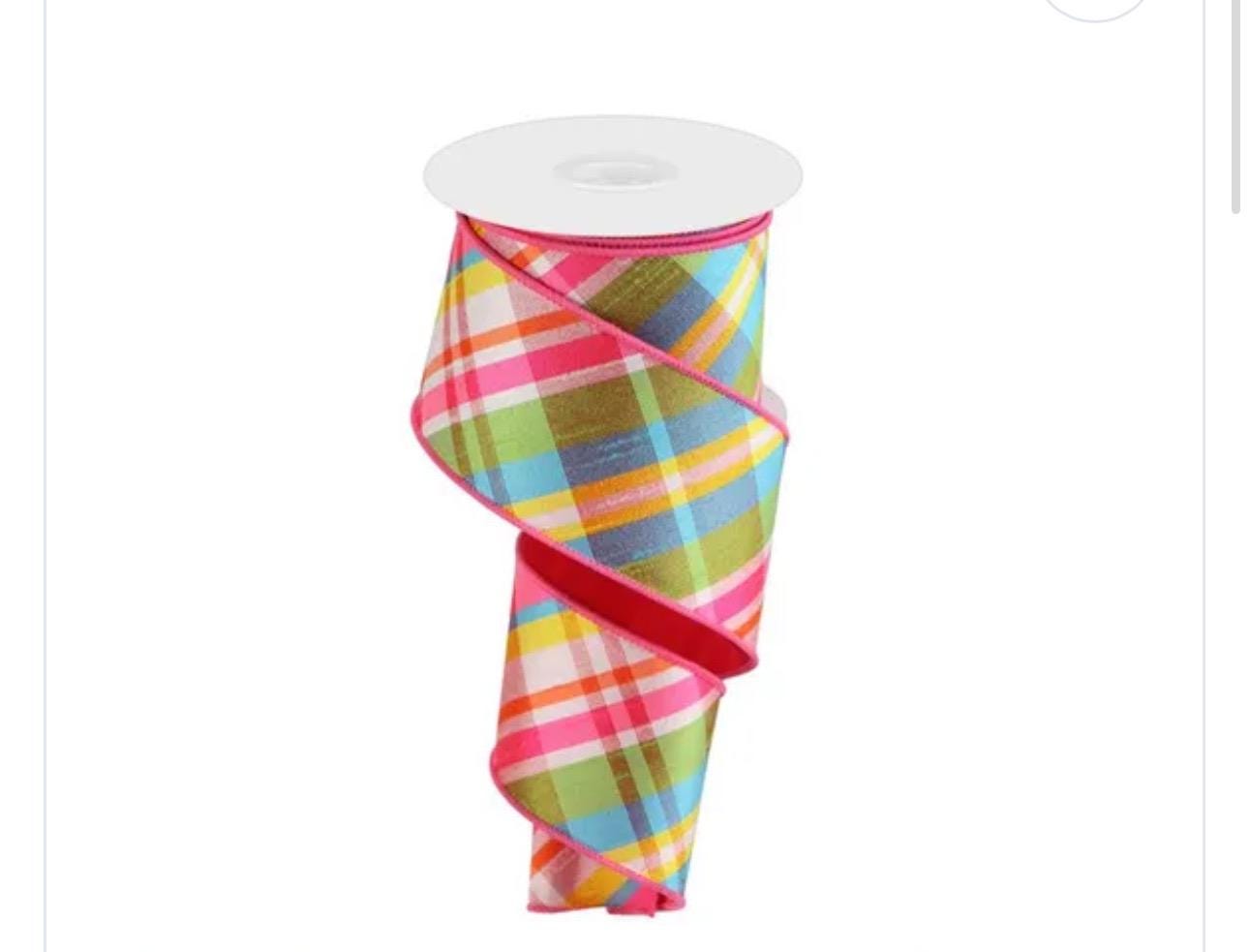 Plaid Faux Dupioni Ribbon with Fused Back, Spring Summer Decor Ribbon 1.5", 2.5" x 10yds