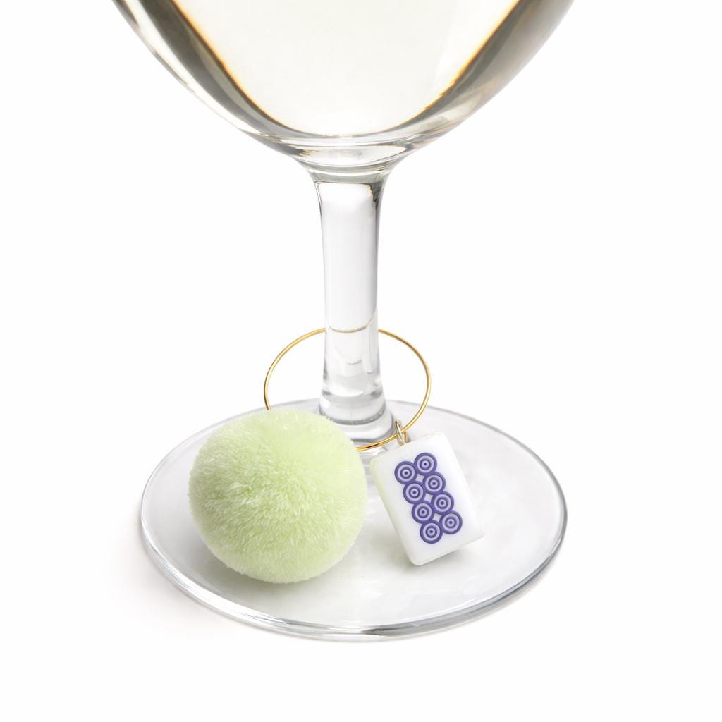 Mahjong Pom Pom Wine Charms | Colorful Game Night Drink Markers