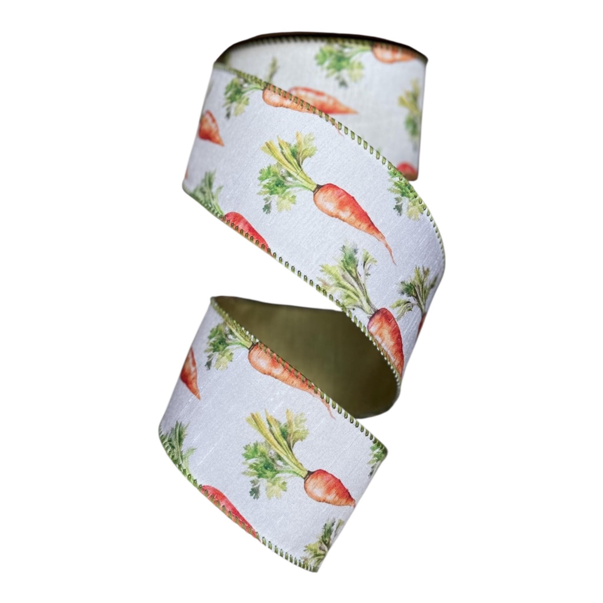 2.5" Carrot Spring Wired Dupioni Ribbon with Green Backing