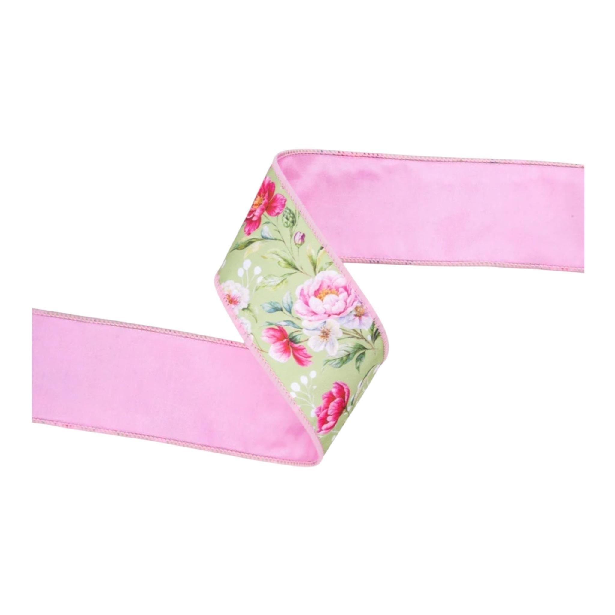 Rose Floral Wired Ribbon 2.5 Inch Designer Ribbon for Wreath Making Bow Making Gift Wrapping Spring Decor