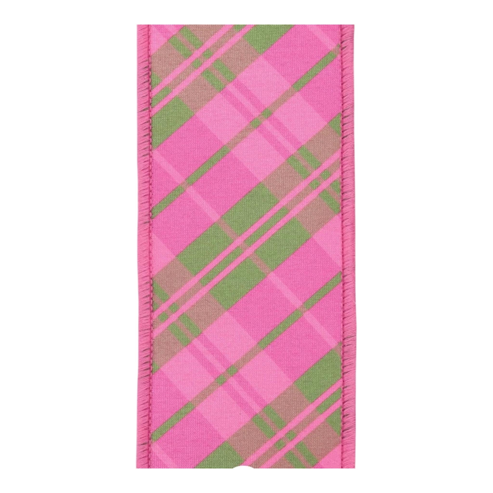 Pink Plaid Wired Ribbon for Wreath Making Designer Ribbon Bow Making Gift Wrapping Mahjong Decor 2.5 inch