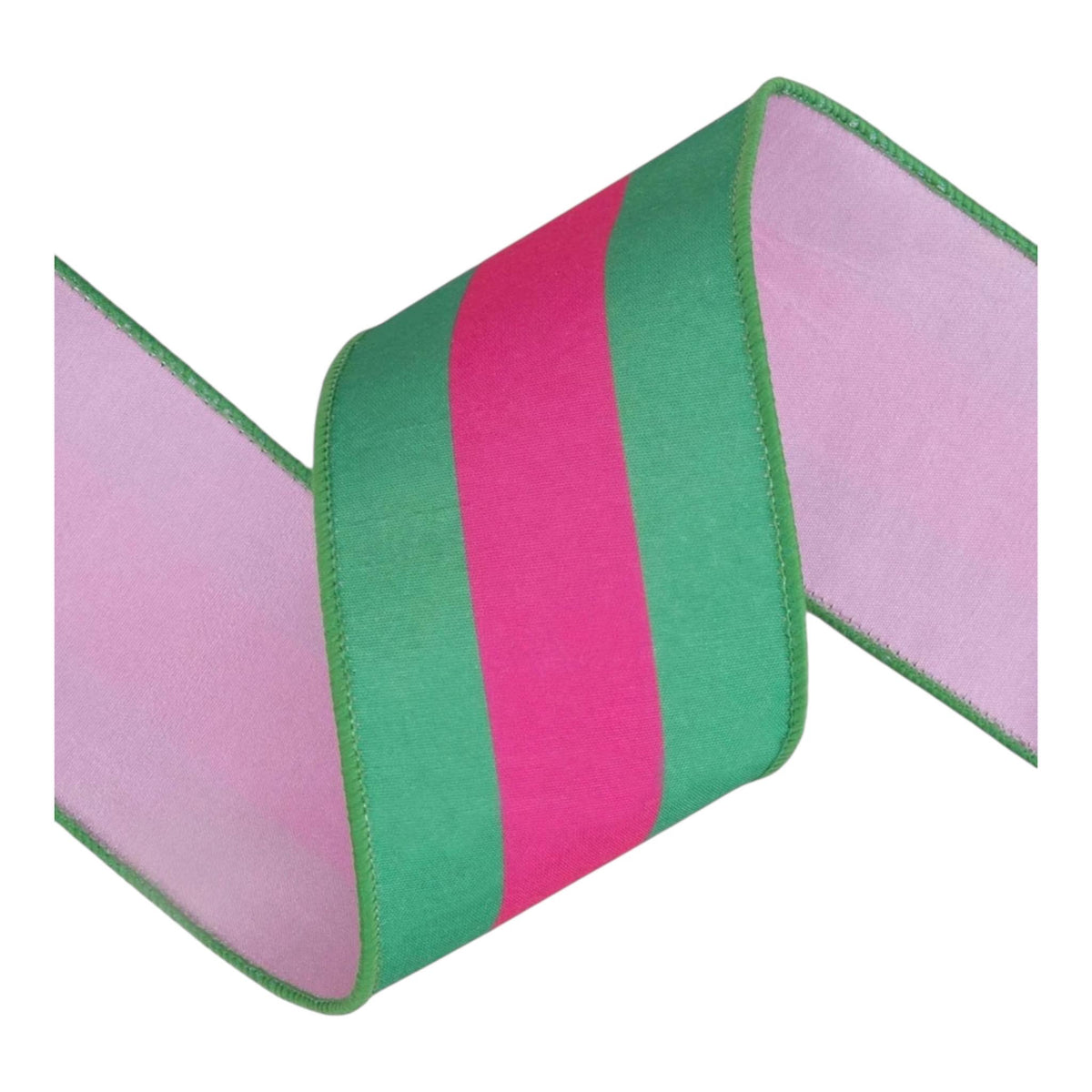 Pink Green Stripe Wired Ribbon Designer Ribbon for Wreath Making Bow Making Gift Wrapping Mahjong Decor Spring Summer Ribbon