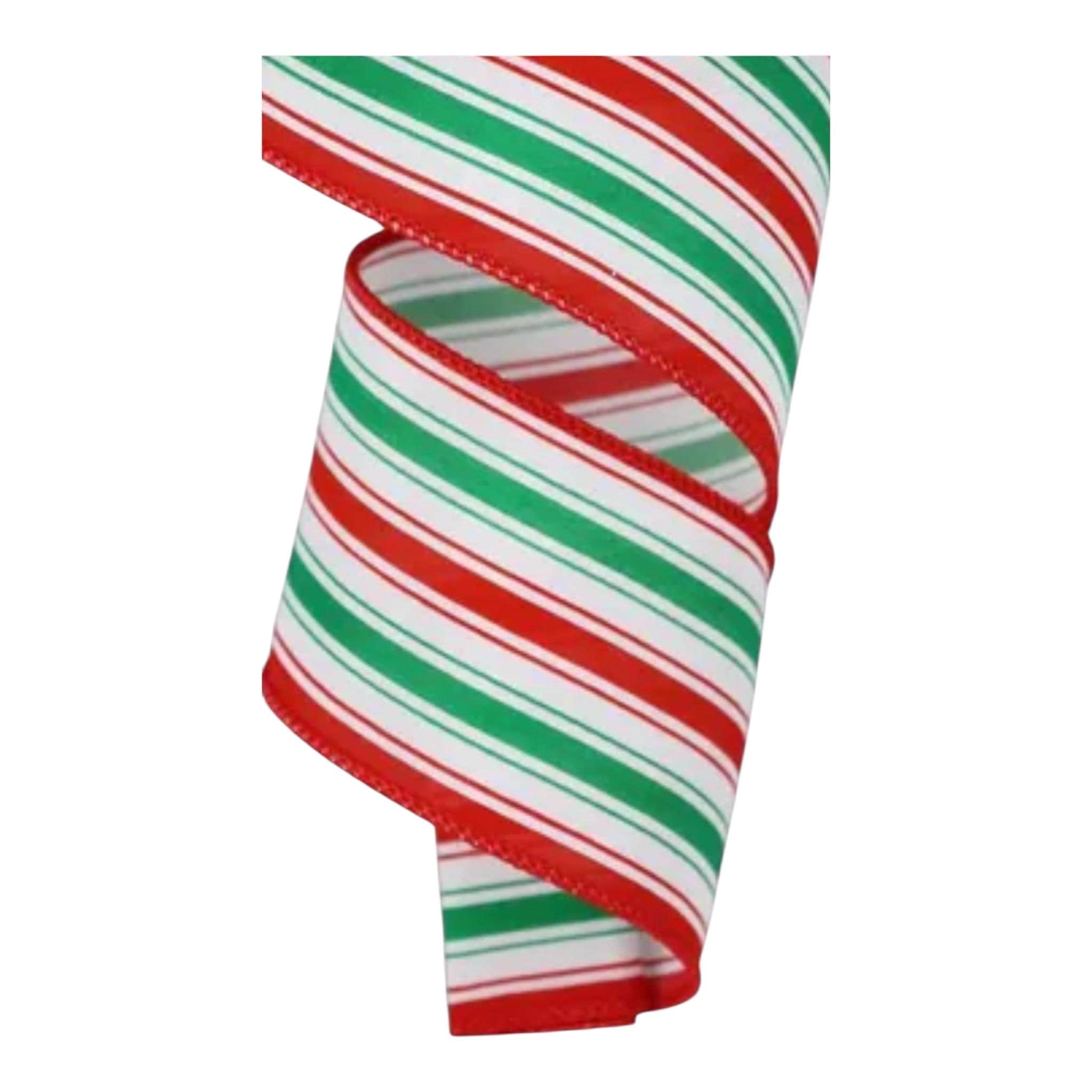 Red Green Stripe Wired Ribbon Candy Stripe Ribbon for Wreath Bows Watermelon Summer Christmas Ribbon