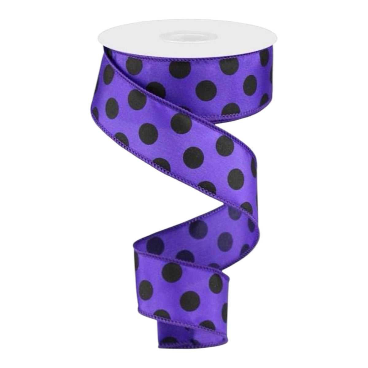 Purple Polka Dot Ribbon | Halloween Wired Ribbon | Wreath & Bow Making Ribbon