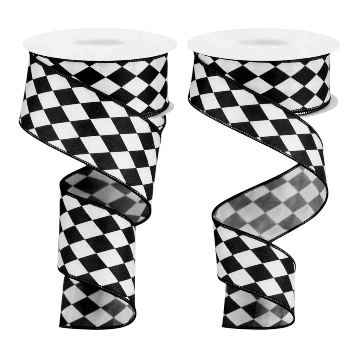 Harlequin Ribbon Craft Supply for Wreath Making Nutcracker Design Holiday Decor Accent Piece Black White Bow Diamond Mardi Gras Ribbon