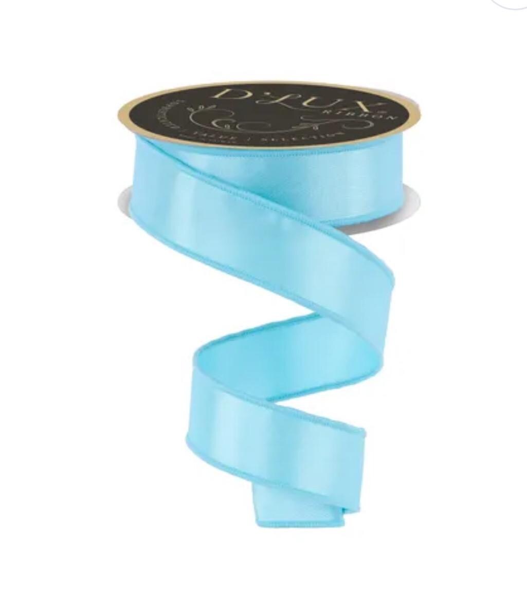 Light Blue Satin Wired Ribbon – Fused Edge Designer Ribbon