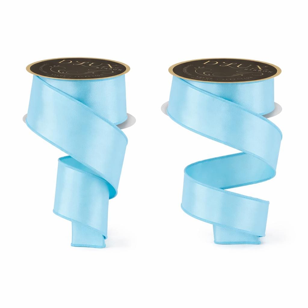 Light Blue Satin Wired Ribbon – Fused Edge Designer Ribbon
