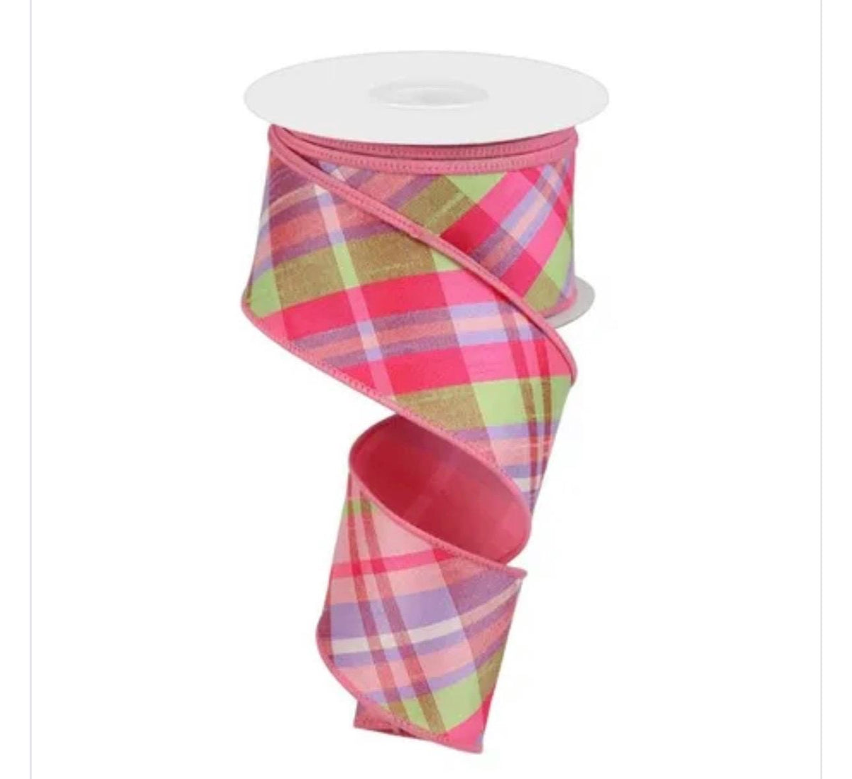 Pink Pastel Plaid Wired Ribbon with Fused Back Spring Easter Designer Ribbon for Wreaths Bows Crafts Spring Ribbon Summer Ribbon