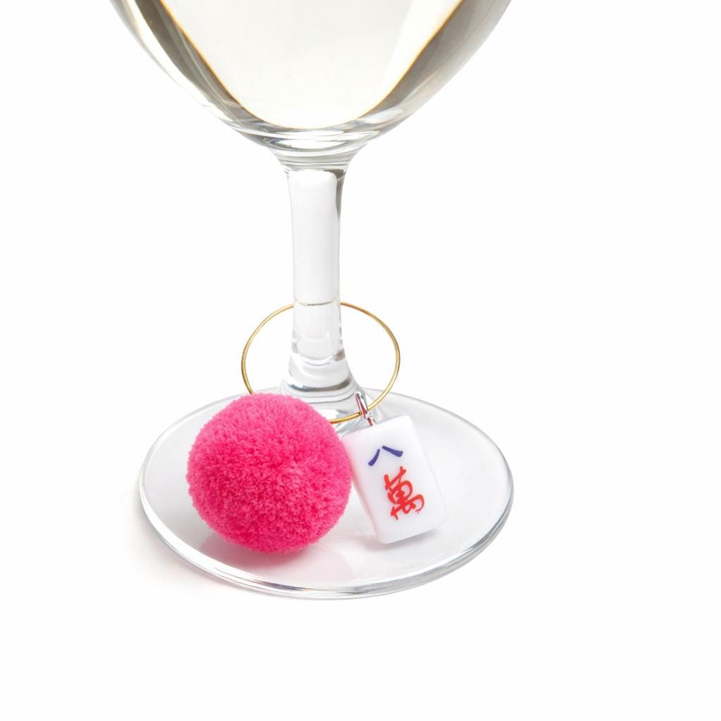 Mahjong Pom Pom Wine Charms | Colorful Game Night Drink Markers