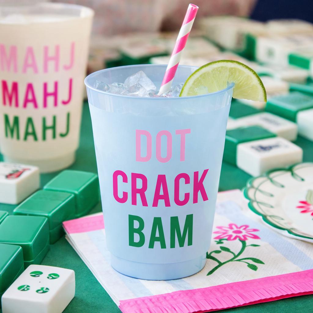 Mahjong Frosted Cups 16oz Light Blue, Dot Crack Bam Party Cups Set of 8, Mahjong Party Drinkware Gift