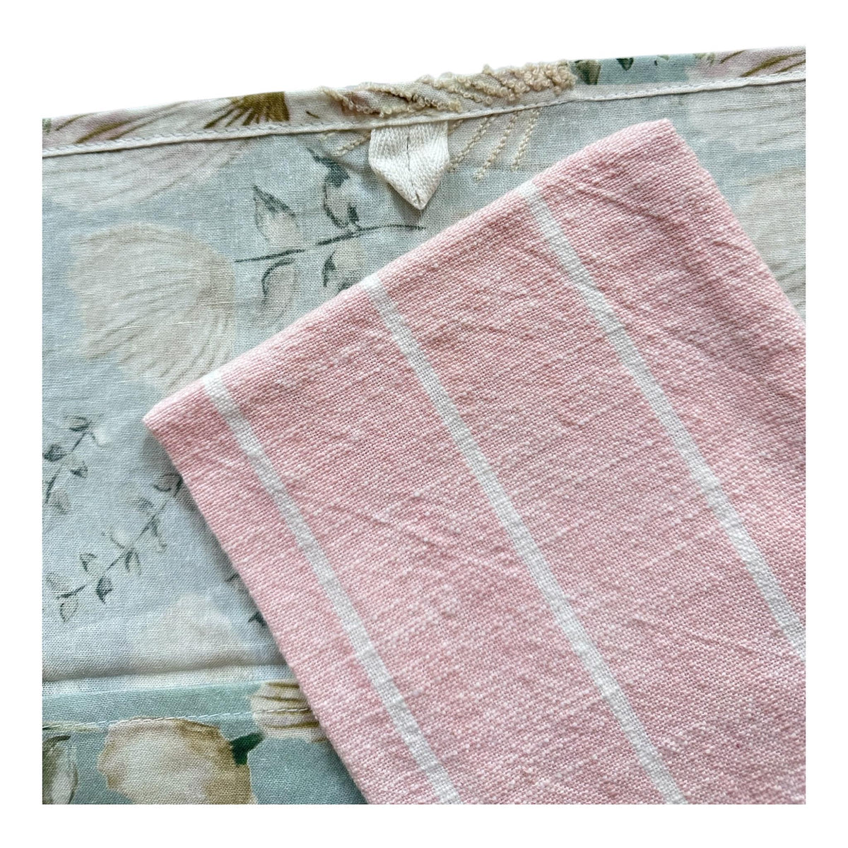 Blush Floral Kitchen Towel Gift Set Pink Stripe Tea Towels Cottage Kitchen Decor Housewarming Gift Cotton Linen Towels Spring Kitchen Set