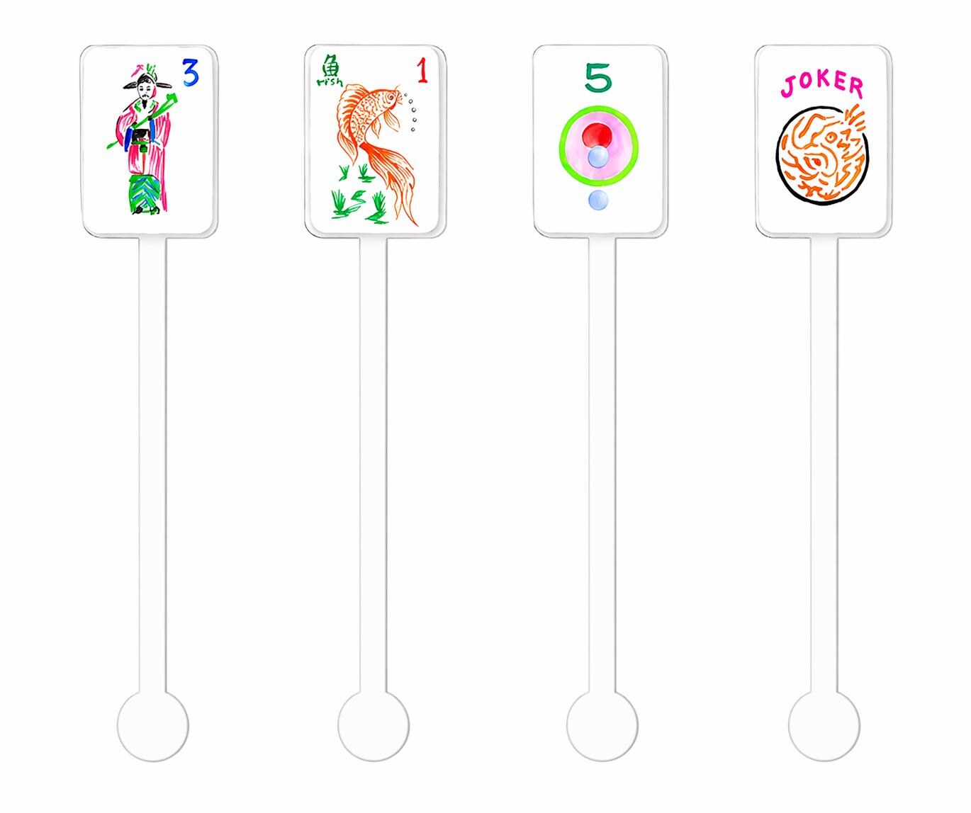 Mahjong Acrylic Stir Sticks Set of 4 | Reusable Cocktail Stirrers for Mahjong Parties & Entertaining
