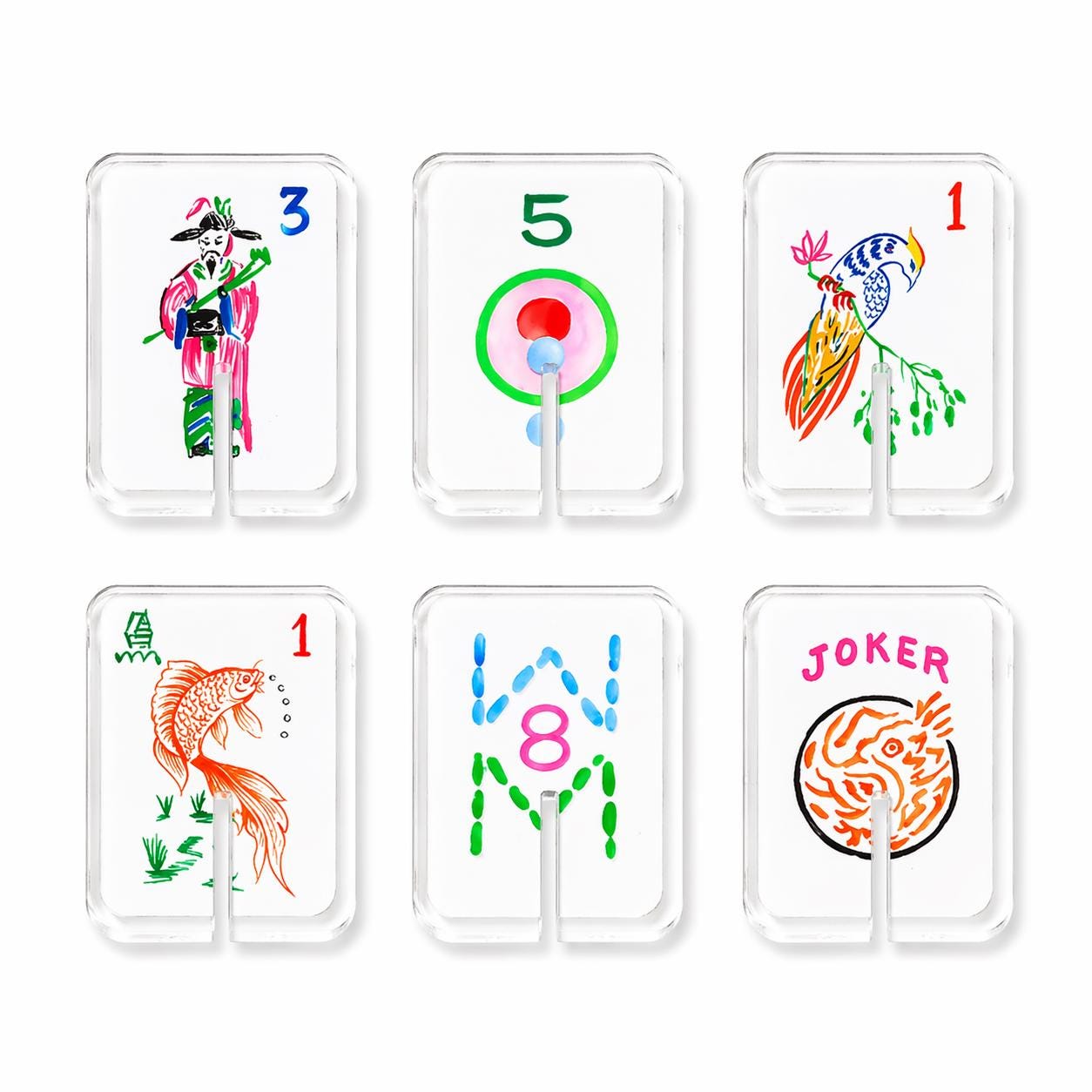 Mahjong Acrylic Drink Clips Set of 6, Wine Glass Markers, Mahjong Party Decor, Hostess Gift, Girls Night Entertaining