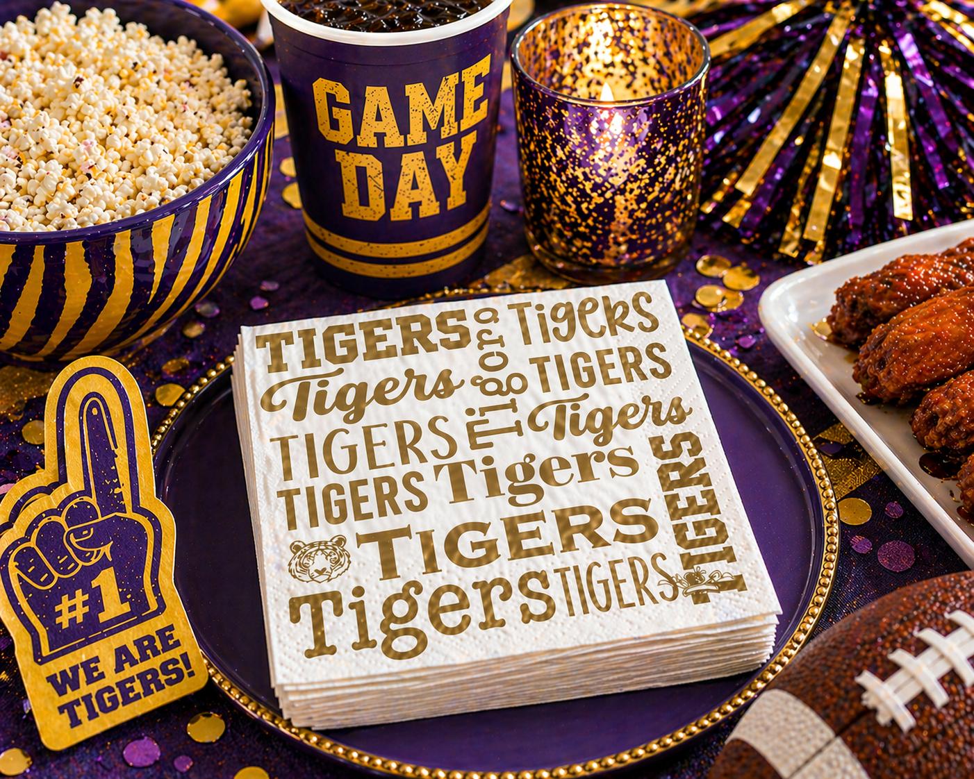 Tigers Cocktail Napkins Pack of 20 | White & Gold 3-Ply Paper