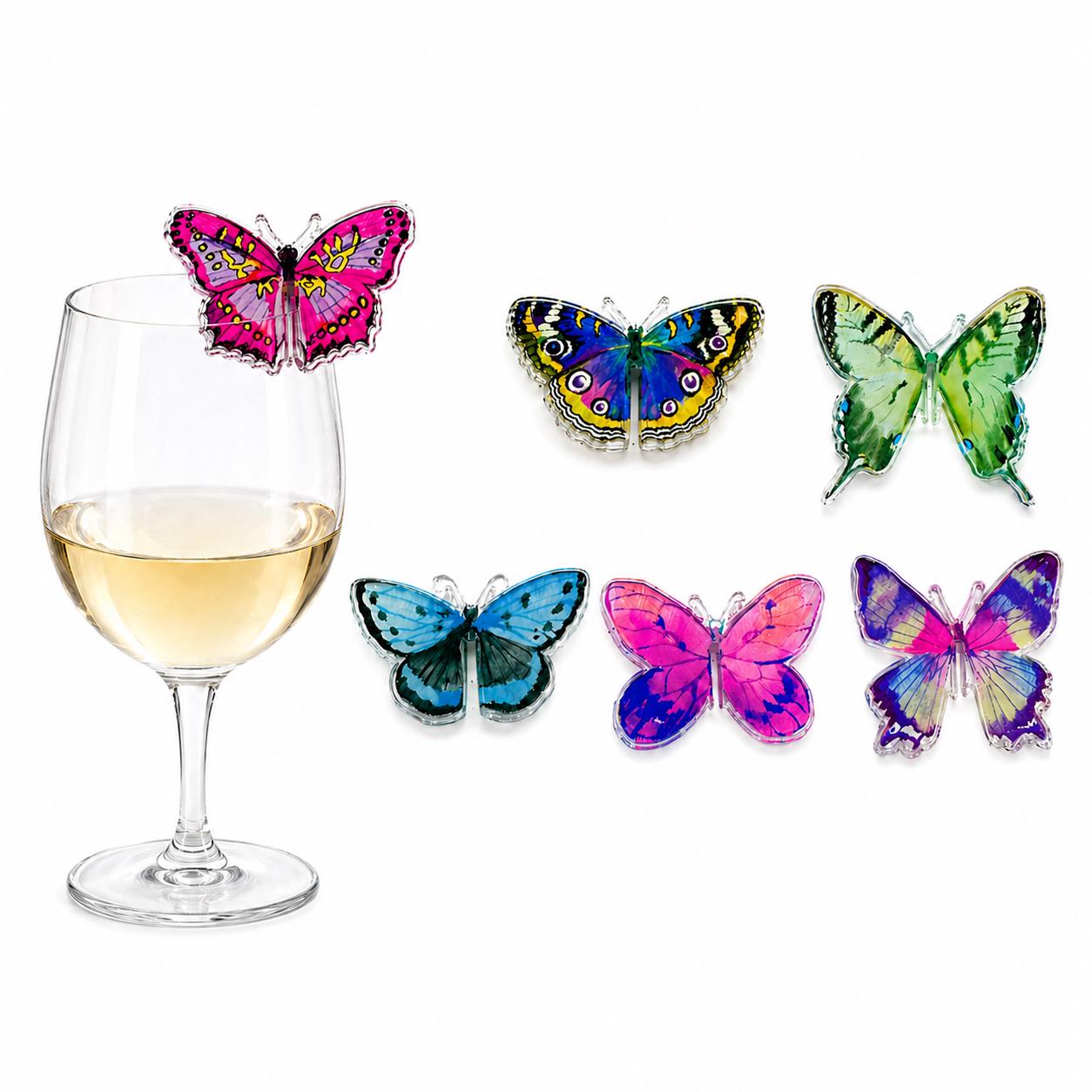 Butterfly Acrylic Drink Clips Set of 6 Reusable Wine Glass Markers for Entertaining