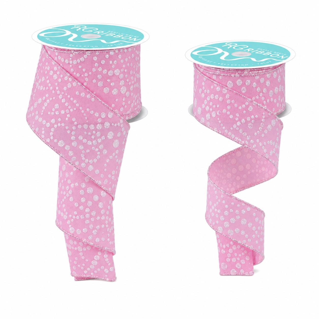 Pink Glitter Dot Wired Ribbon with White Sparkle