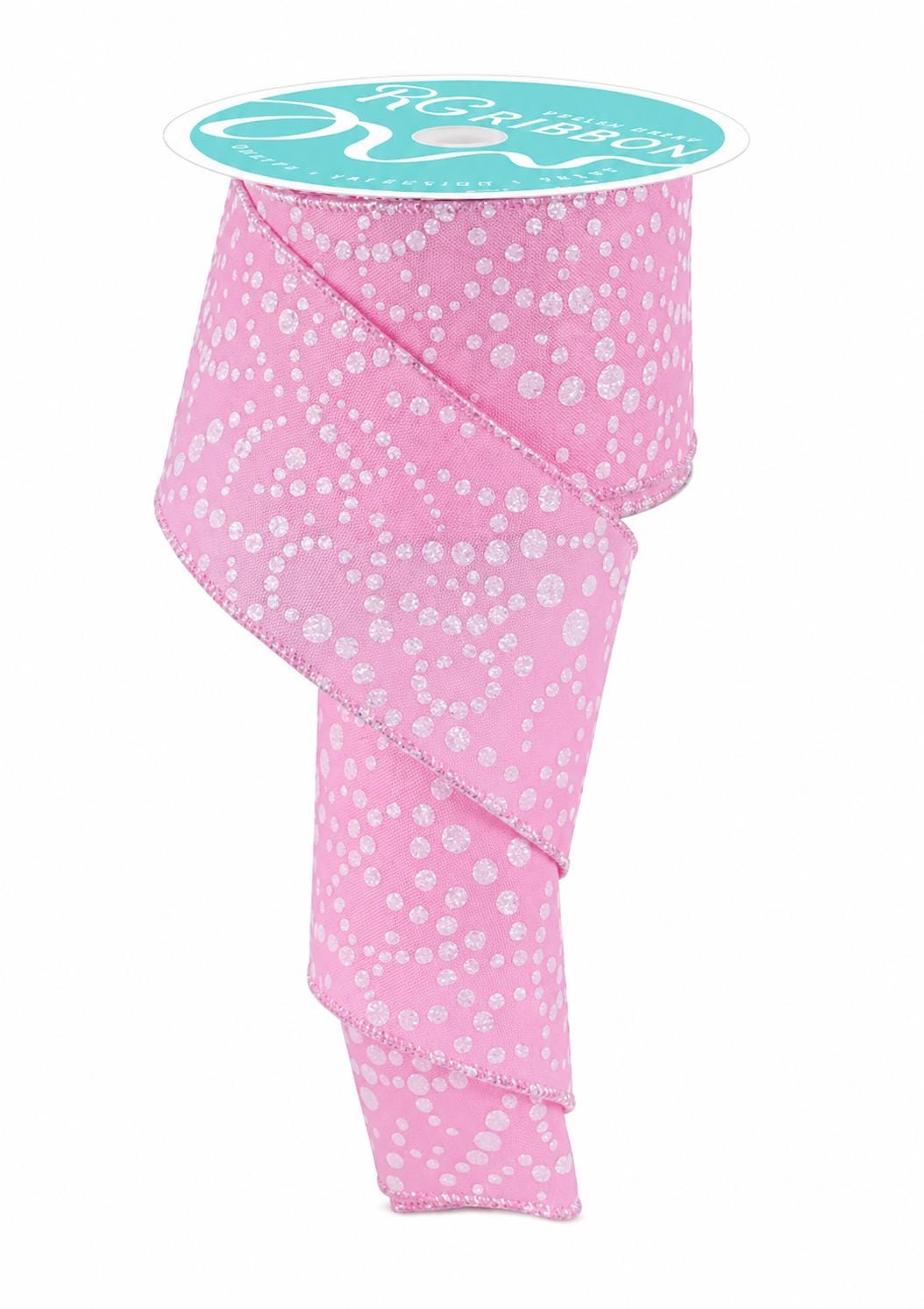 Pink Glitter Dot Wired Ribbon with White Sparkle