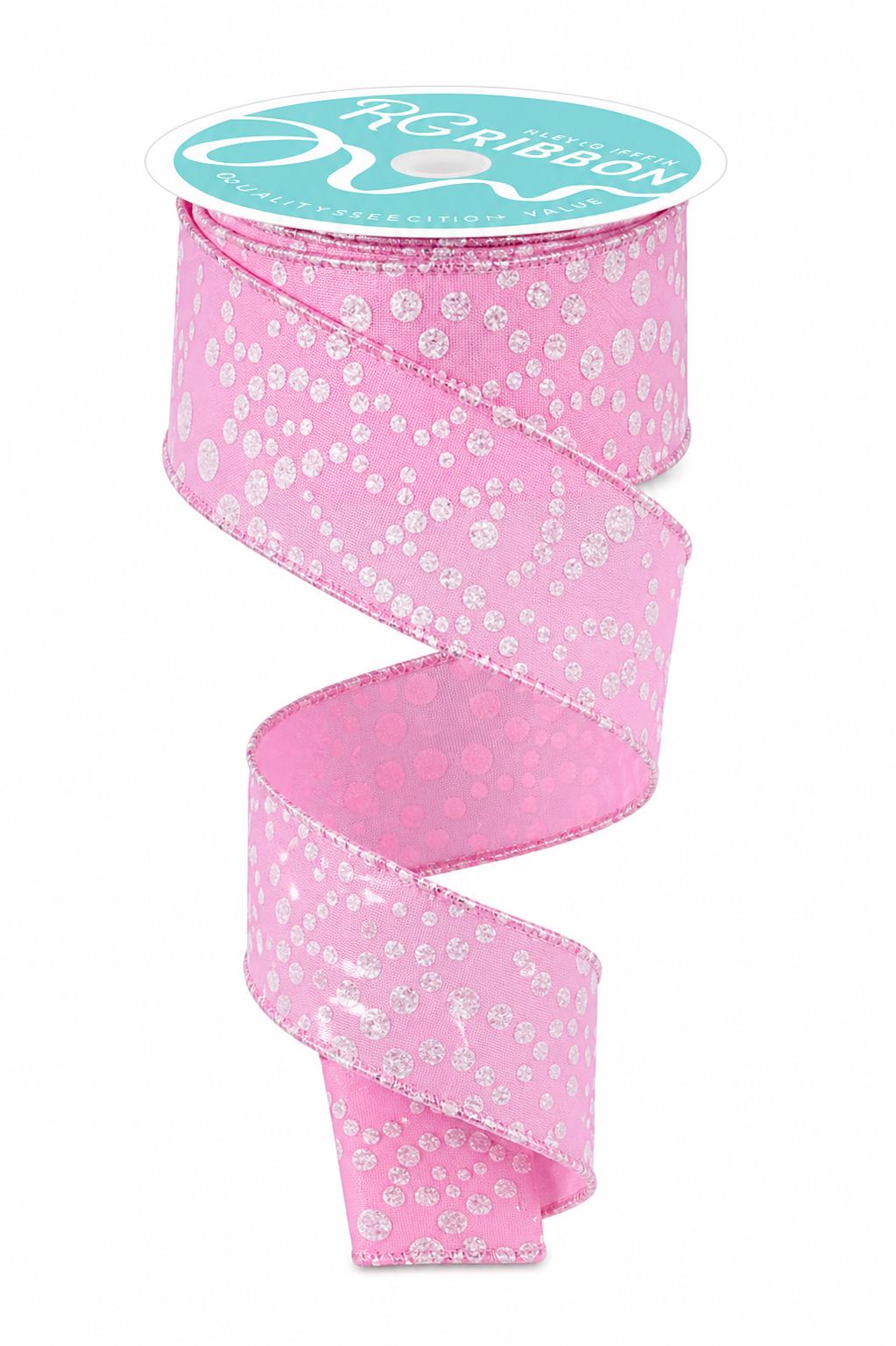 Pink Glitter Dot Christmas Ribbon White Sparkle Ribbon for Wreaths Bows Baby Shower Candy Theme Crafts