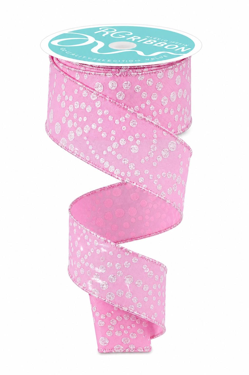 Pink Glitter Dot Wired Ribbon with White Sparkle