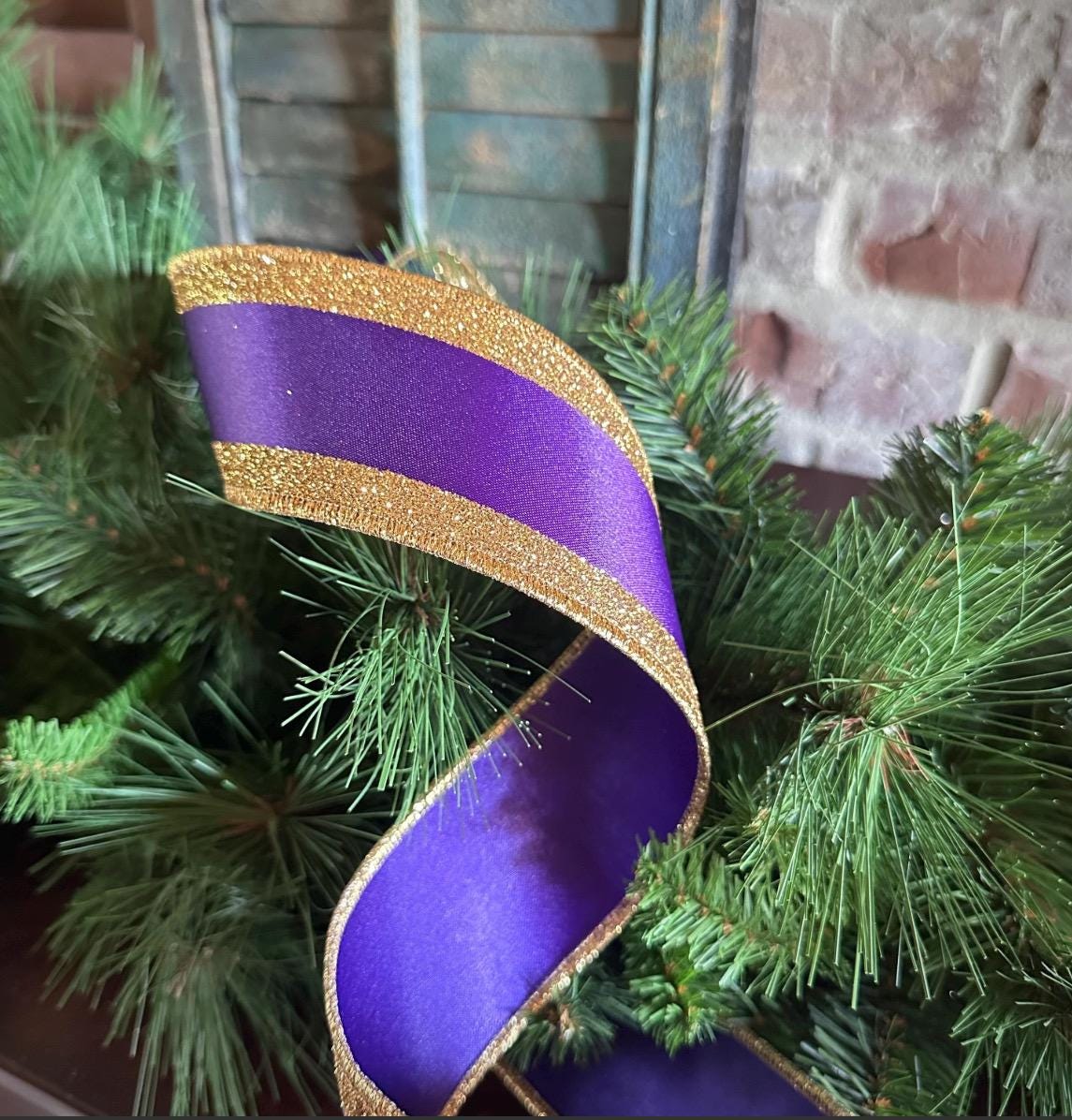 Purple and Gold Wired Ribbon Satin with Glitter Edge Mardi Gras Ribbon for Wreaths Bows Party Decor Gift Wrapping Designer Ribbon