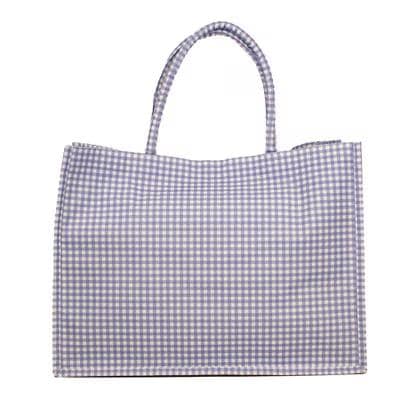 Blue Gingham Tote & Cosmetic Bag Set | Matching Travel and Everyday Essentials