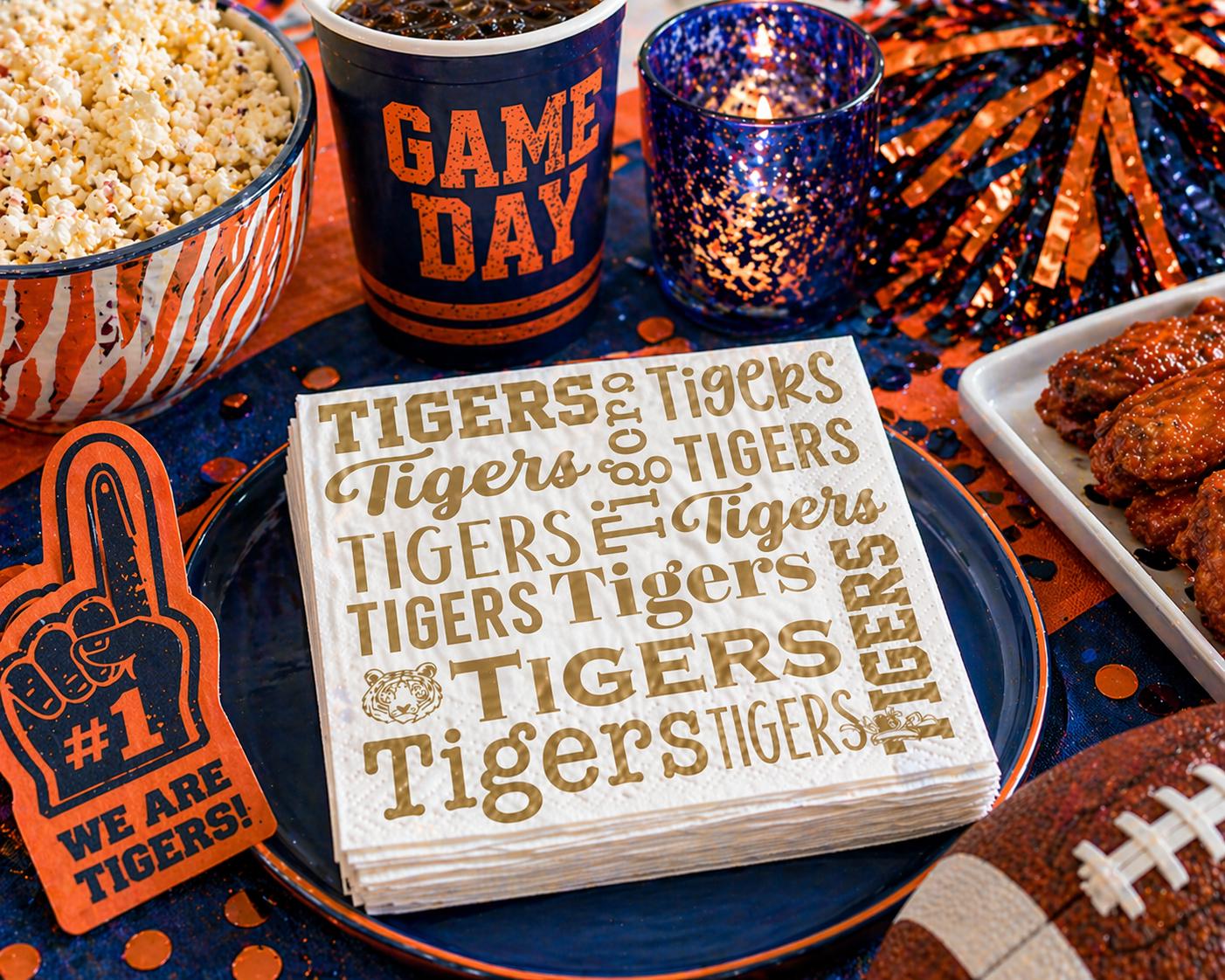 Tigers Cocktail Napkins Pack of 20 | White & Gold 3-Ply Paper