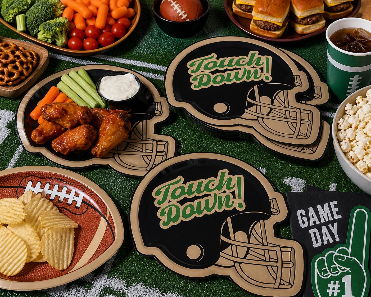 Football Shaped Paper Plates Set of 16 | Game Day Party Plates for Tailgates & Football Parties