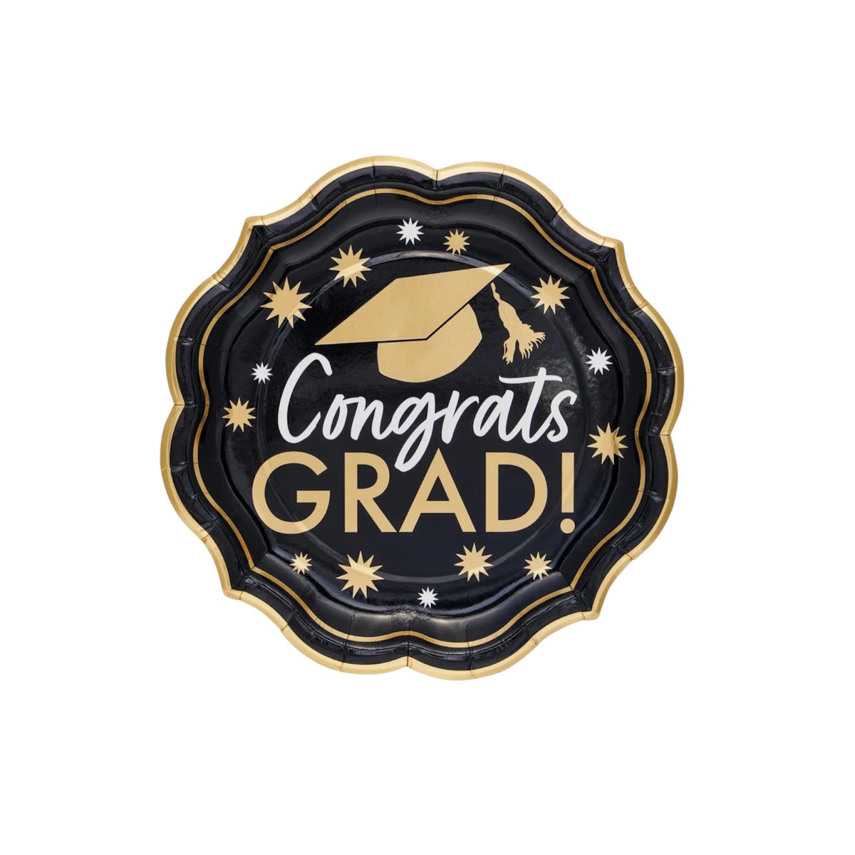 Graduation Party Dinner Plates, Black & Gold Congrats Grad Paper Plates, Graduation Party Supplies, Disposable Graduation Tableware