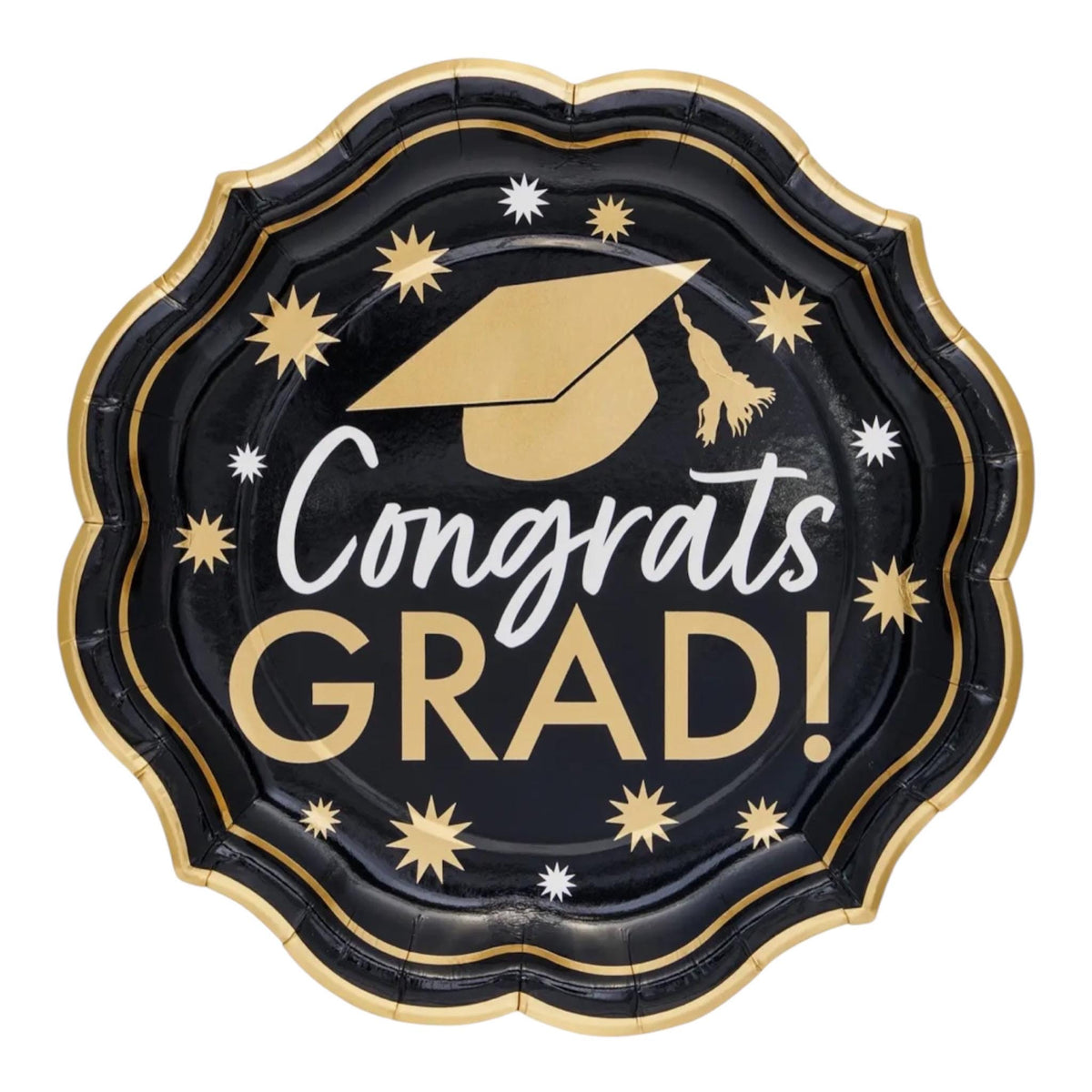 Graduation Party Dinner Plates, Black & Gold Congrats Grad Paper Plates, Graduation Party Supplies, Disposable Graduation Tableware