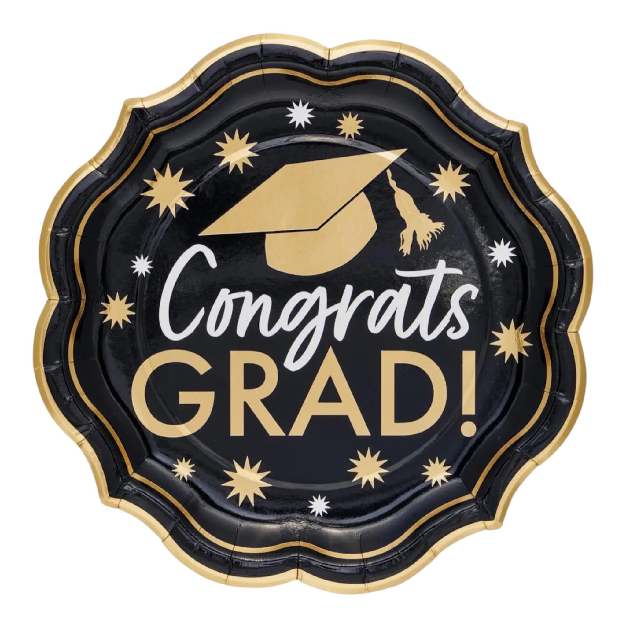 Black and Gold Graduation Party Dinner Plates Party Supplies