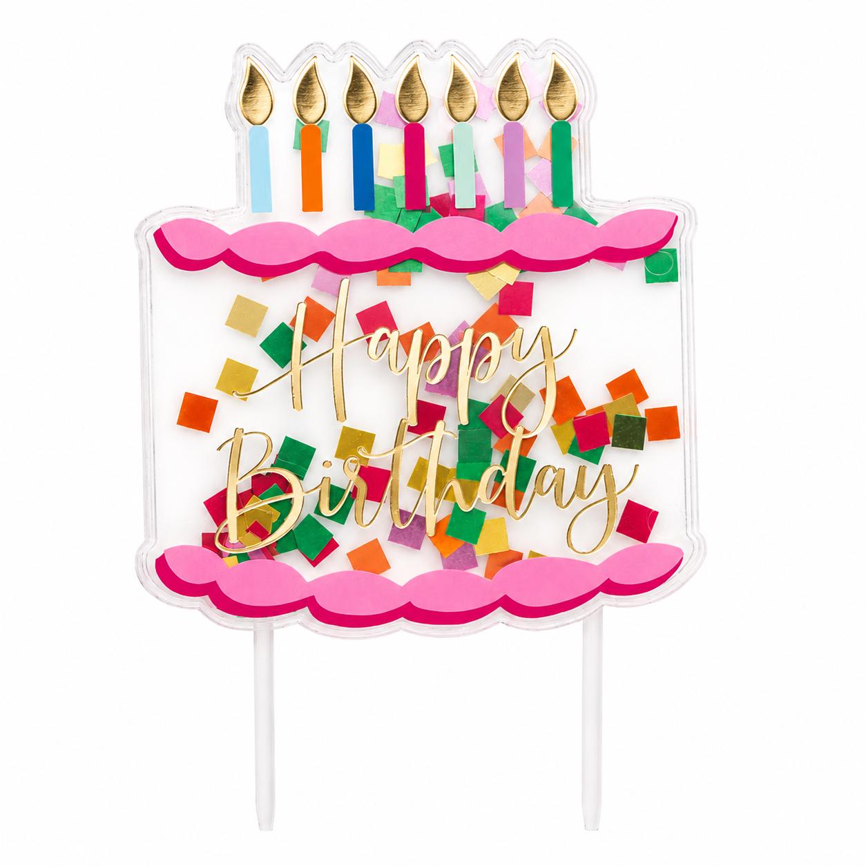 Happy Birthday Cake Topper Confetti Birthday Cake Decoration Colorful Birthday Party Cake Decor Acrylic Cake Topper