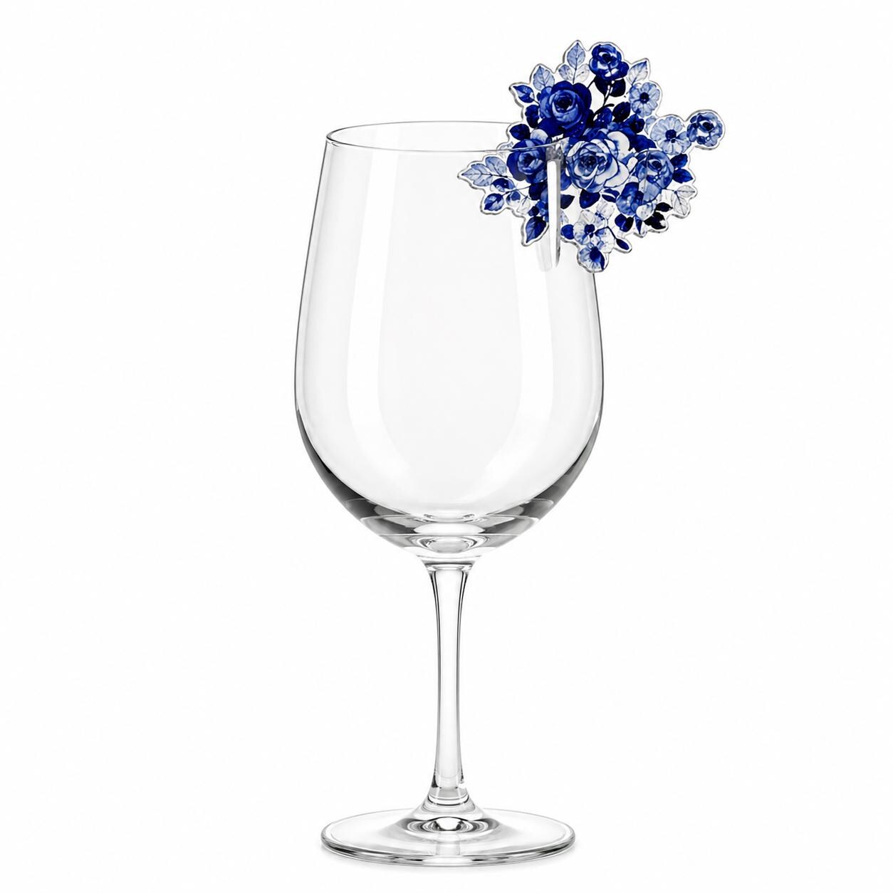 Blue and White Acrylic Drink Clips Set of 6 – Chinoiserie Cocktail Glass Markers