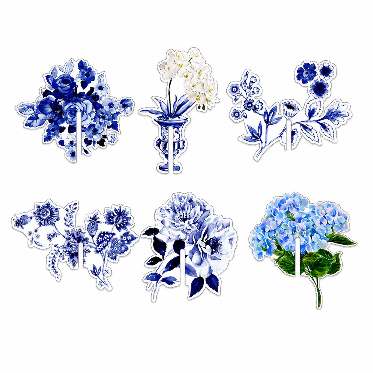 Blue and White Acrylic Drink Clips Set of 6 – Chinoiserie Cocktail Glass Markers