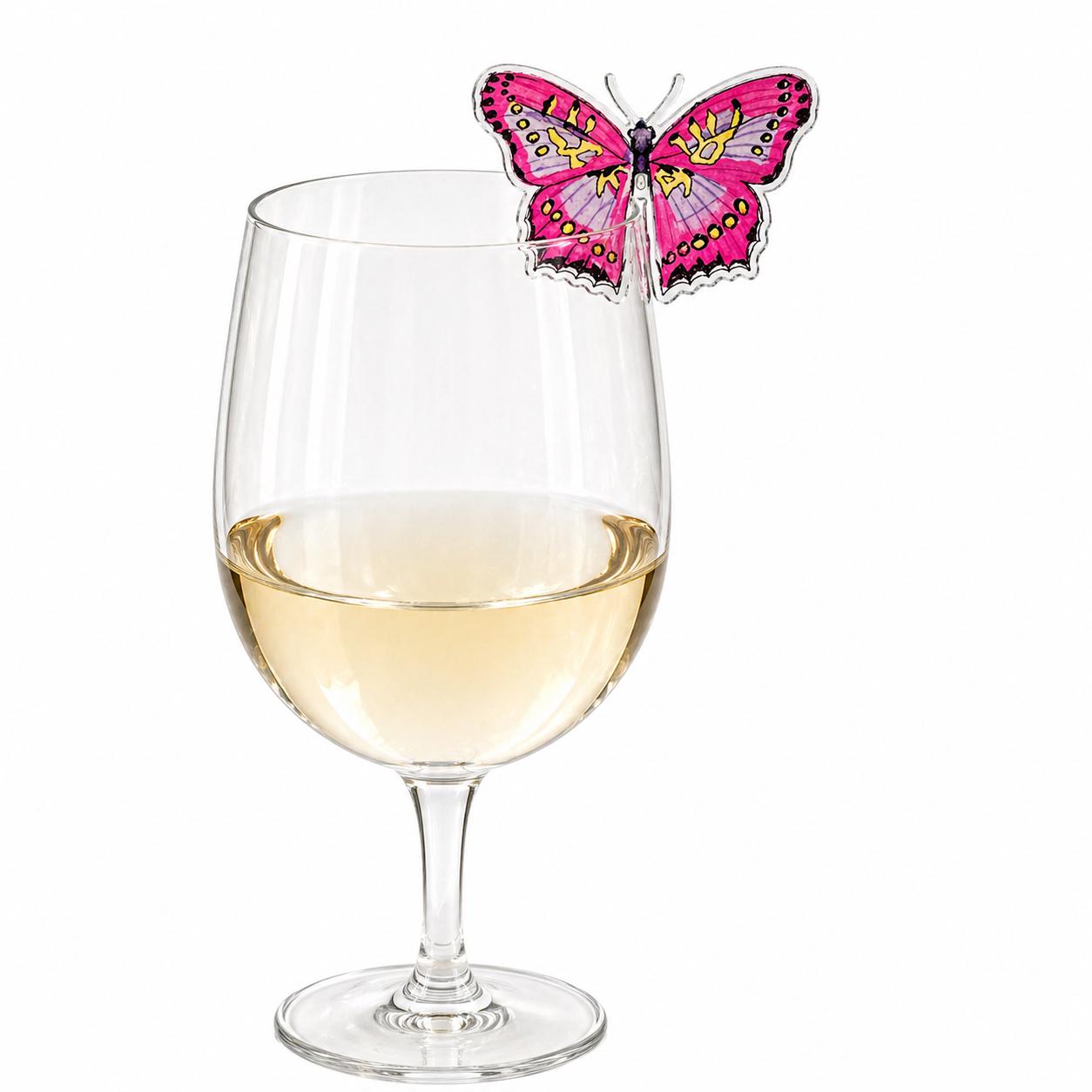 Butterfly Acrylic Drink Clips Set of 6 Reusable Wine Glass Markers for Entertaining