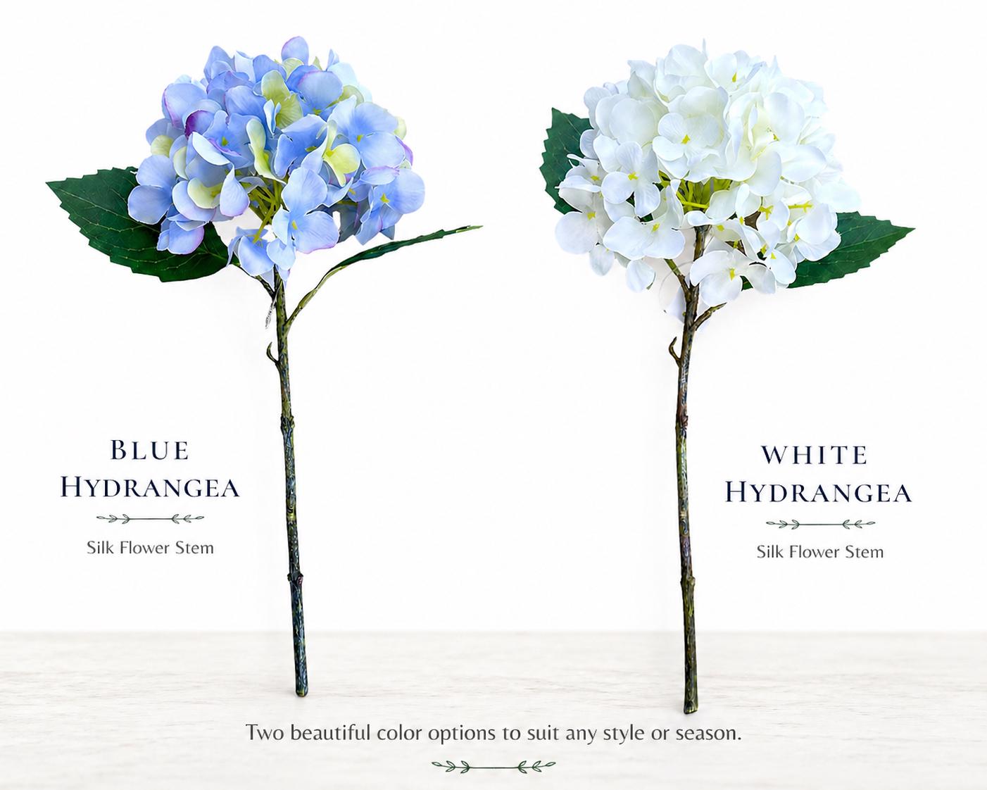 White Hydrangea Stem 18 Inch Faux Hydrangea Flower – Realistic Artificial Floral for Home Decor and Weddings