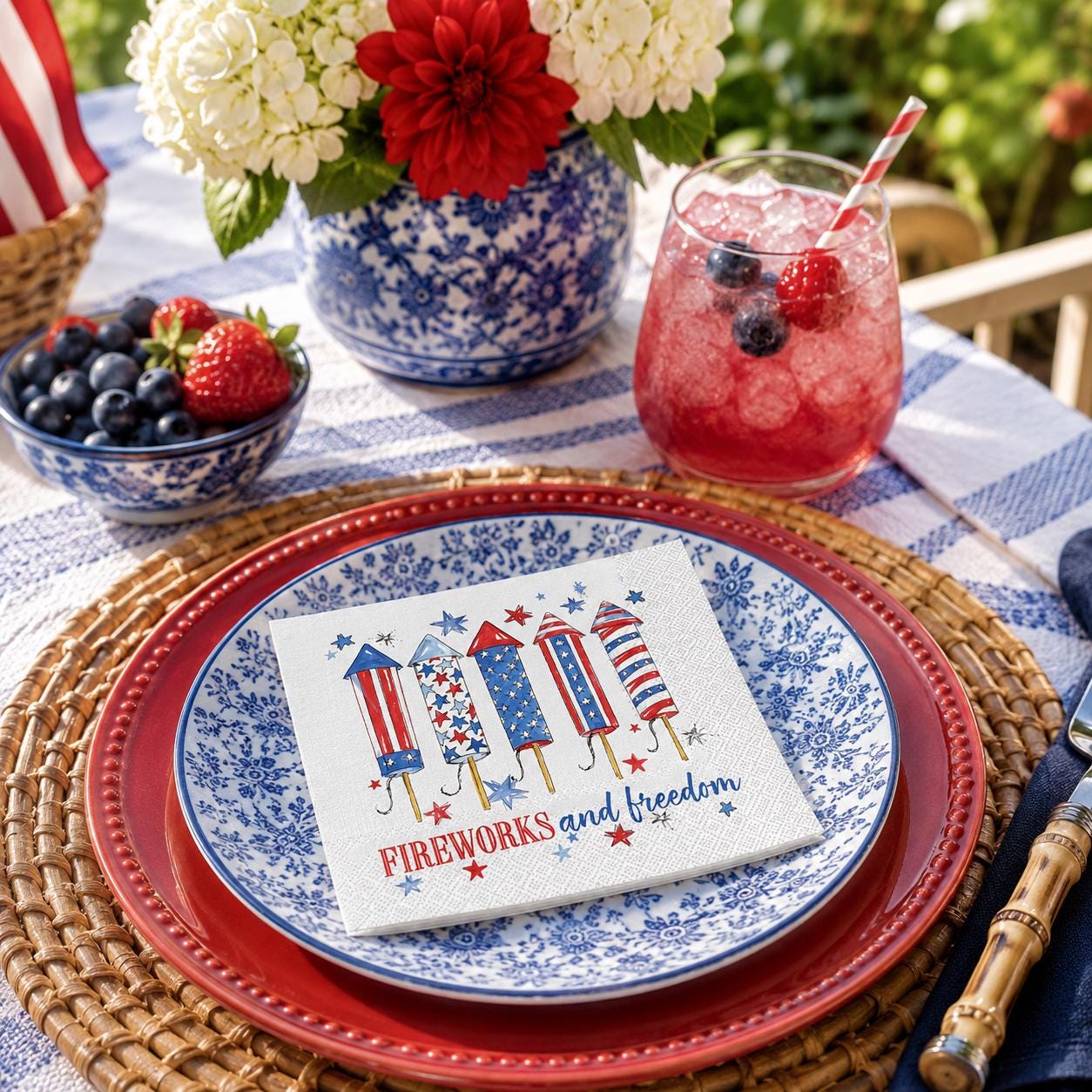 Fireworks and Freedom Cocktail Napkins Patriotic Party Napkins 4th of July Napkins Set of 40