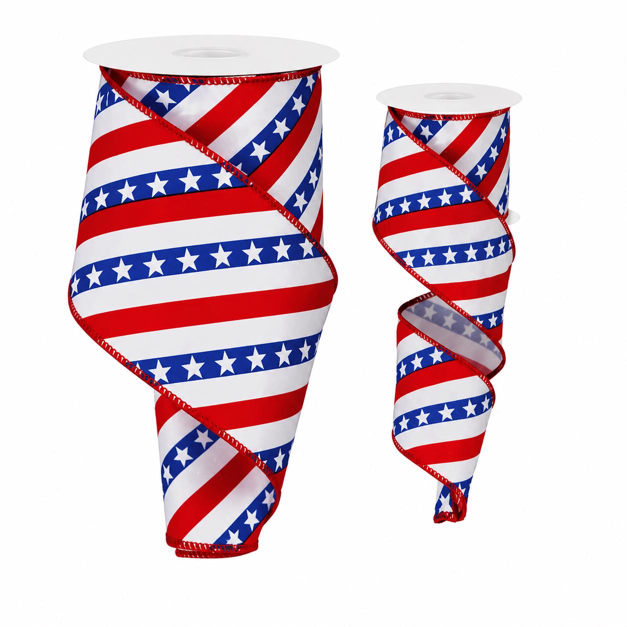 Red White and Blue Patriotic Wired Ribbon – Stars and Stripes 4 Inch Ribbon for Wreaths Bows and 4th of July Decor