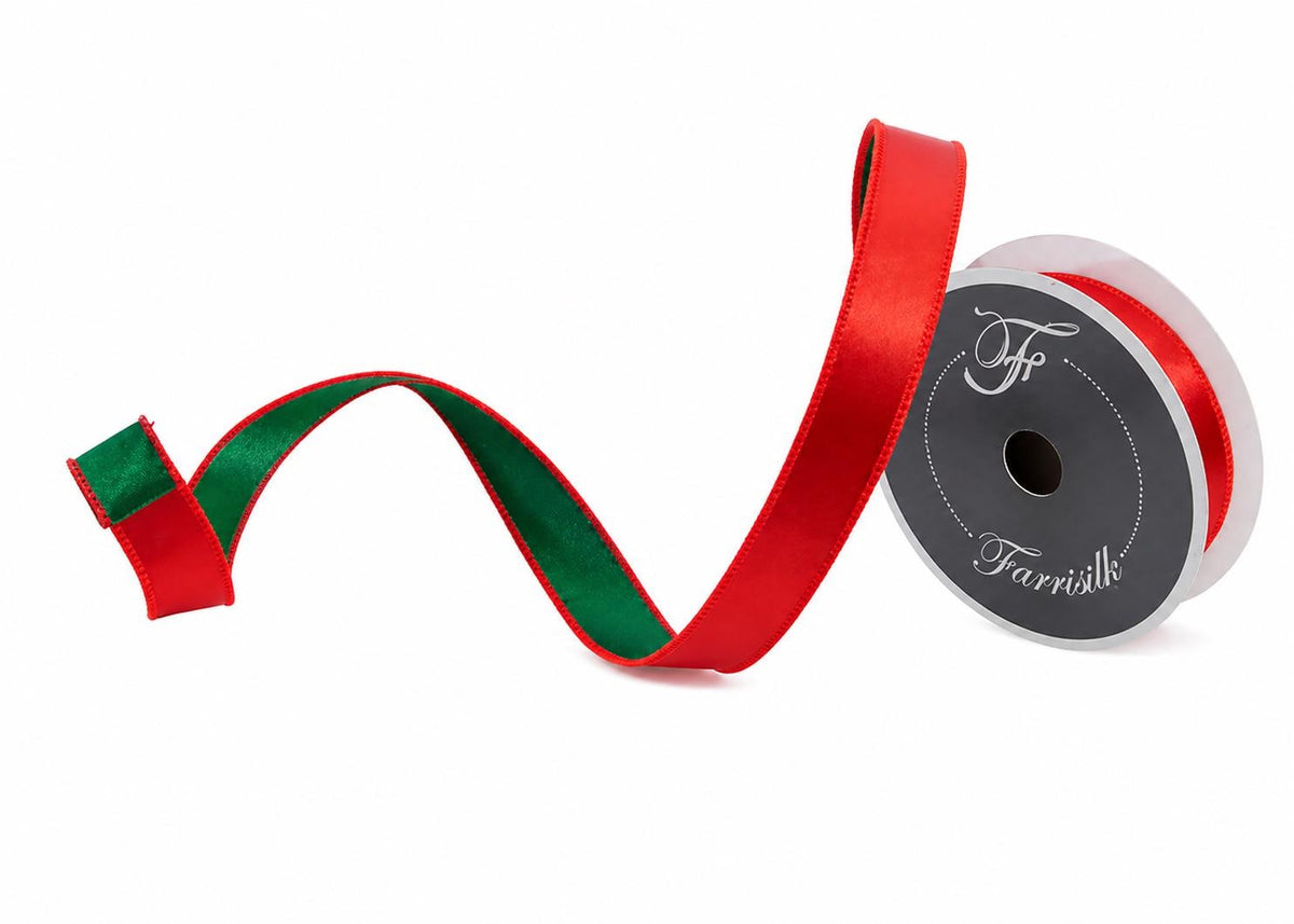 Red and Green Satin Wired Ribbon Designer Holiday Ribbon for Wreaths Gift Wrapping Christmas Decor
