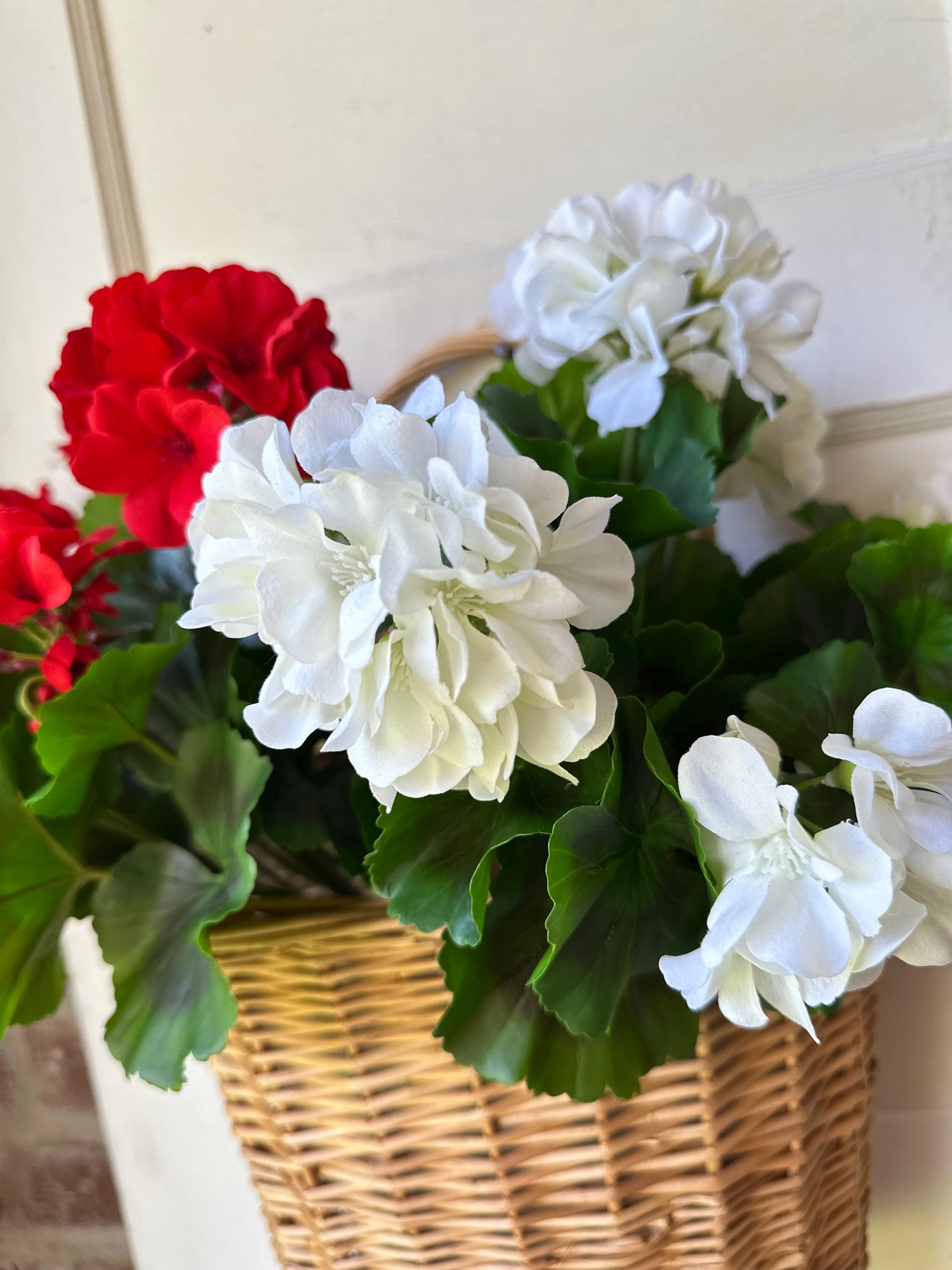 UV Faux Geranium Bush & Stem | Outdoor Artificial Geranium Flowers for Planters, Front Porch Pots & Outdoor Decor