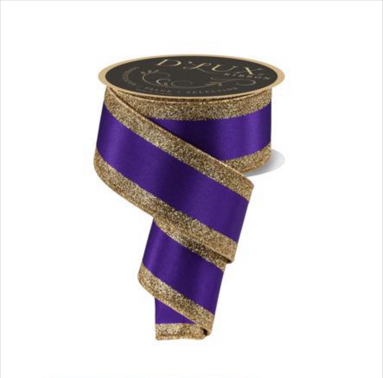 Purple and Gold Wired Ribbon Satin with Glitter Edge Mardi Gras Ribbon for Wreaths Bows Party Decor Gift Wrapping Designer Ribbon