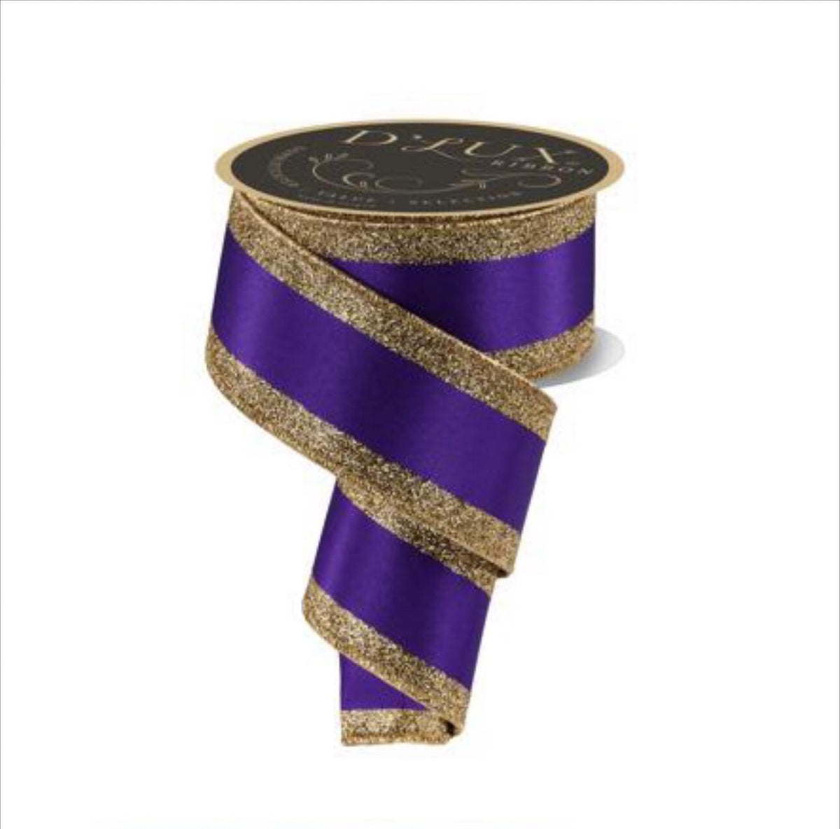 Purple and Gold Wired Ribbon Satin with Glitter Edge Mardi Gras Ribbon for Wreaths Bows Party Decor Gift Wrapping Designer Ribbon