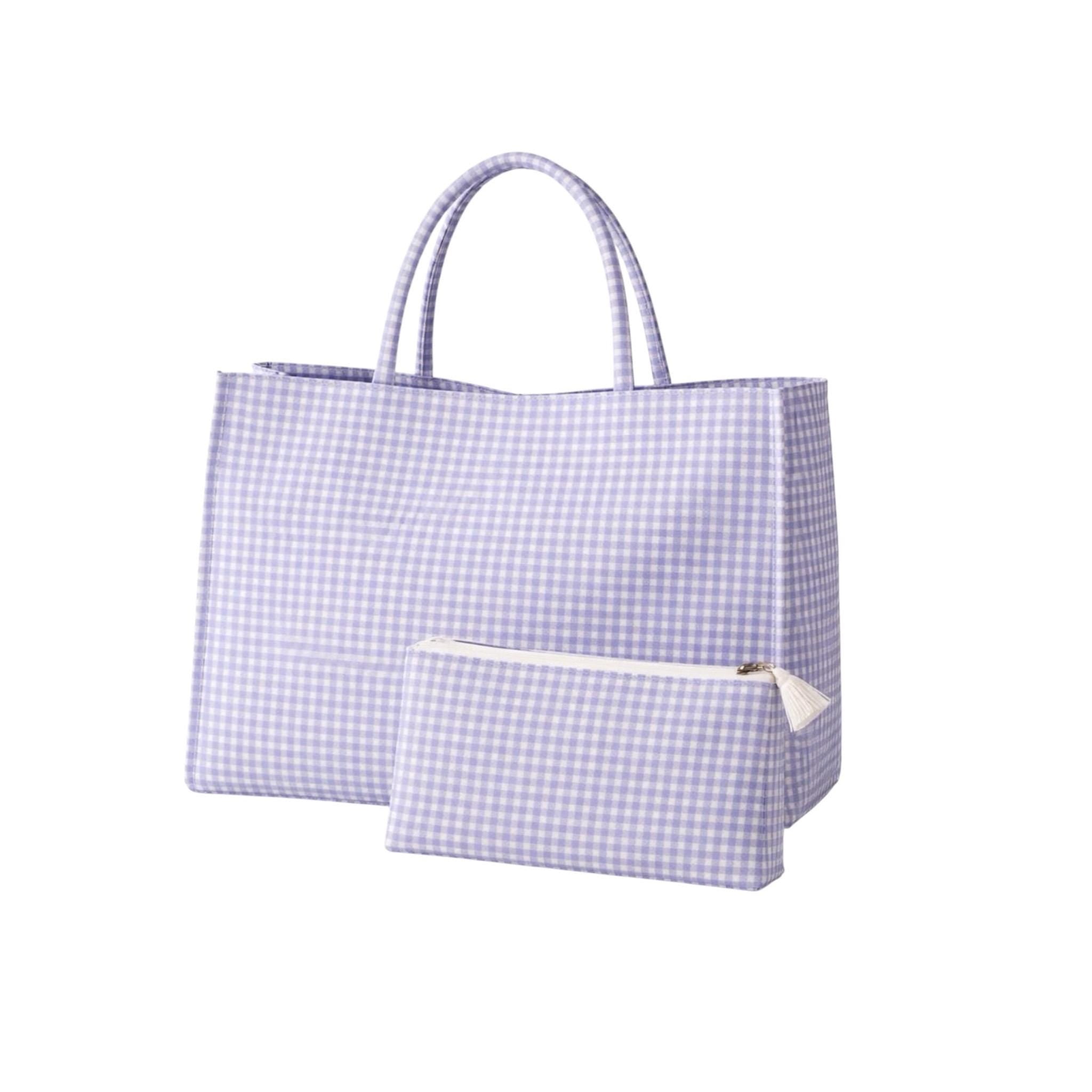 Blue Gingham Tote & Cosmetic Bag Set | Matching Travel & Everyday Essentials