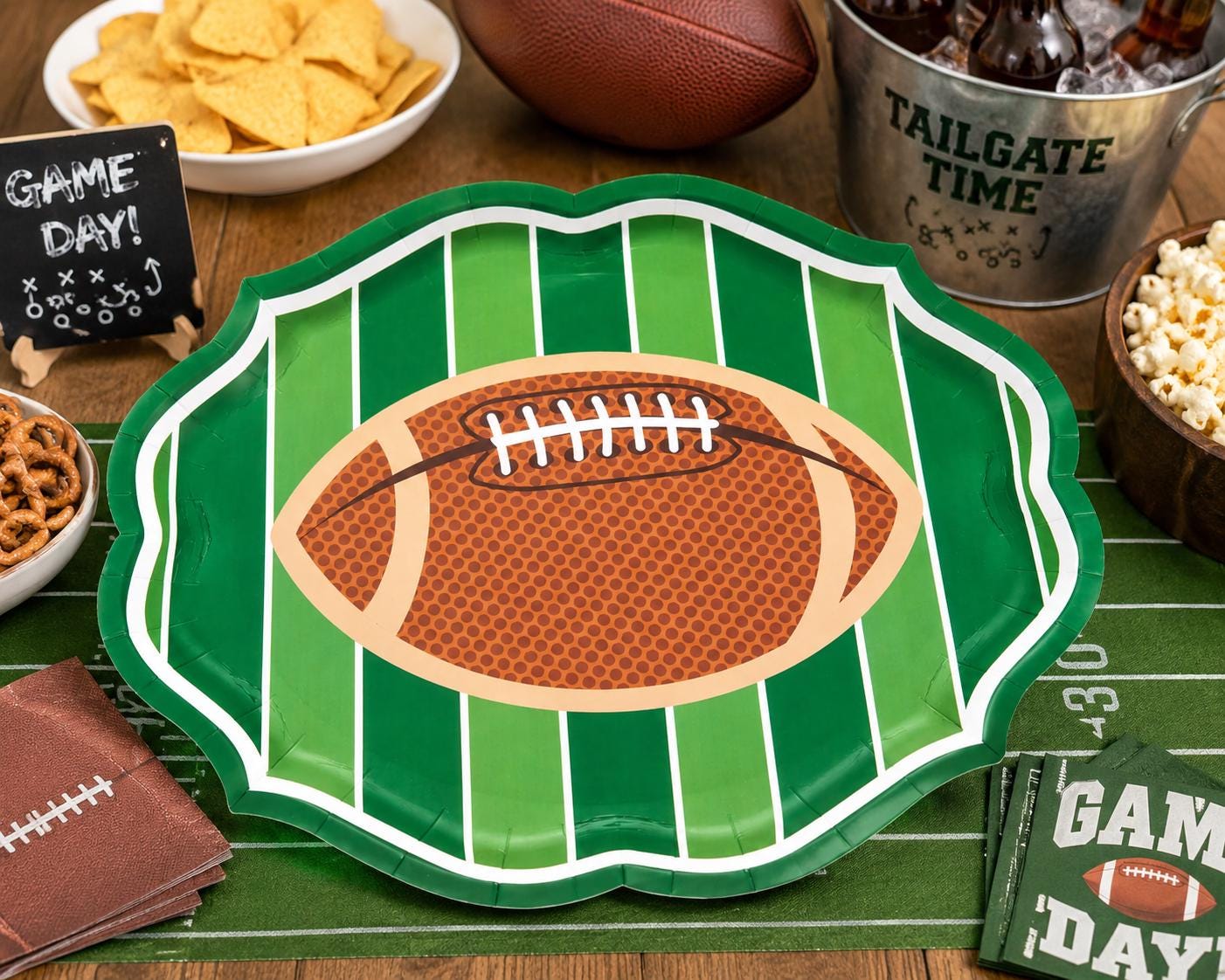 Football Shaped Paper Plates Set of 16 | Game Day Party Plates for Tailgates & Football Parties