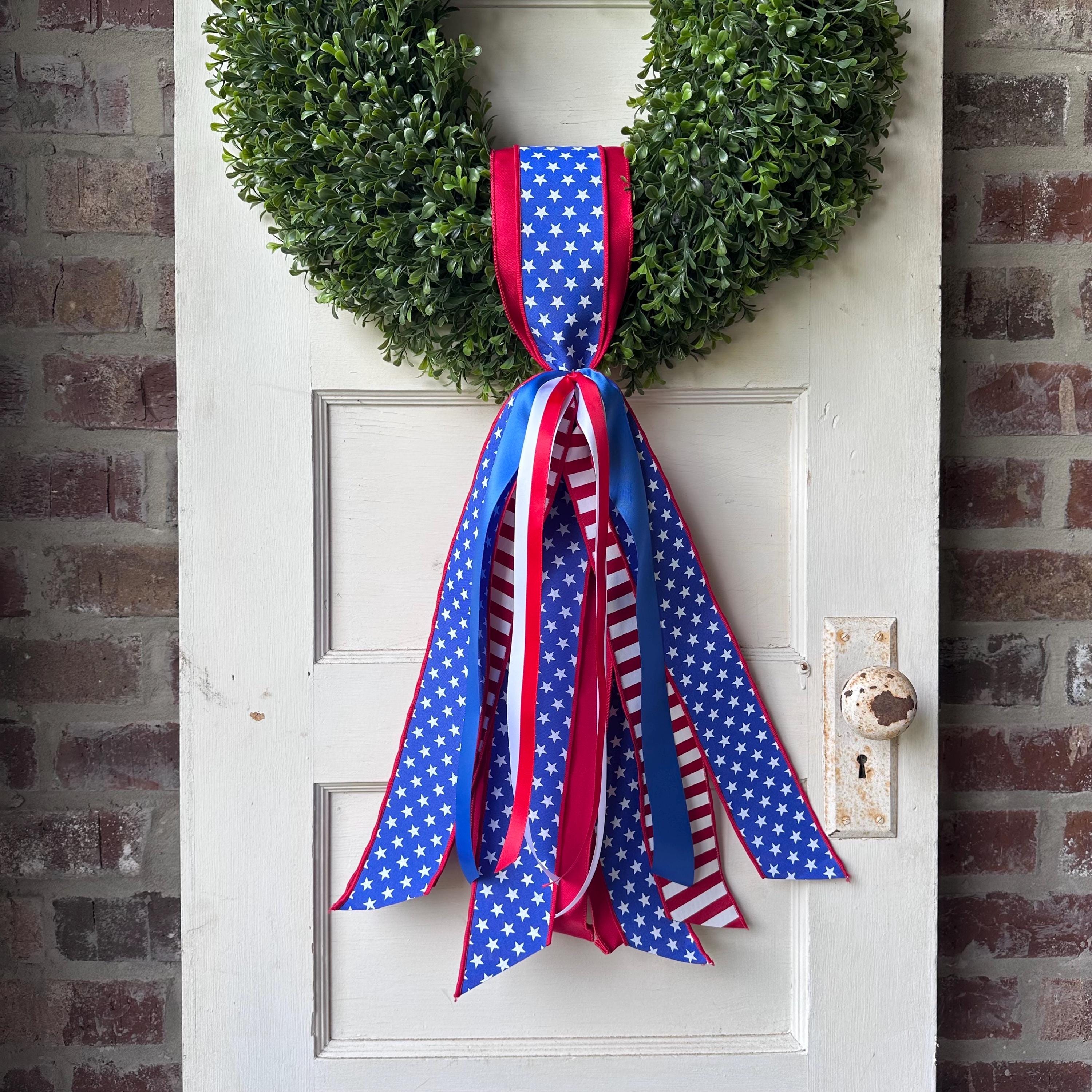 Patriotic Wreath or Reversible Wreath Sash 4th of July Front Door Decor Stars and Stripes Memorial Day Summer Decor