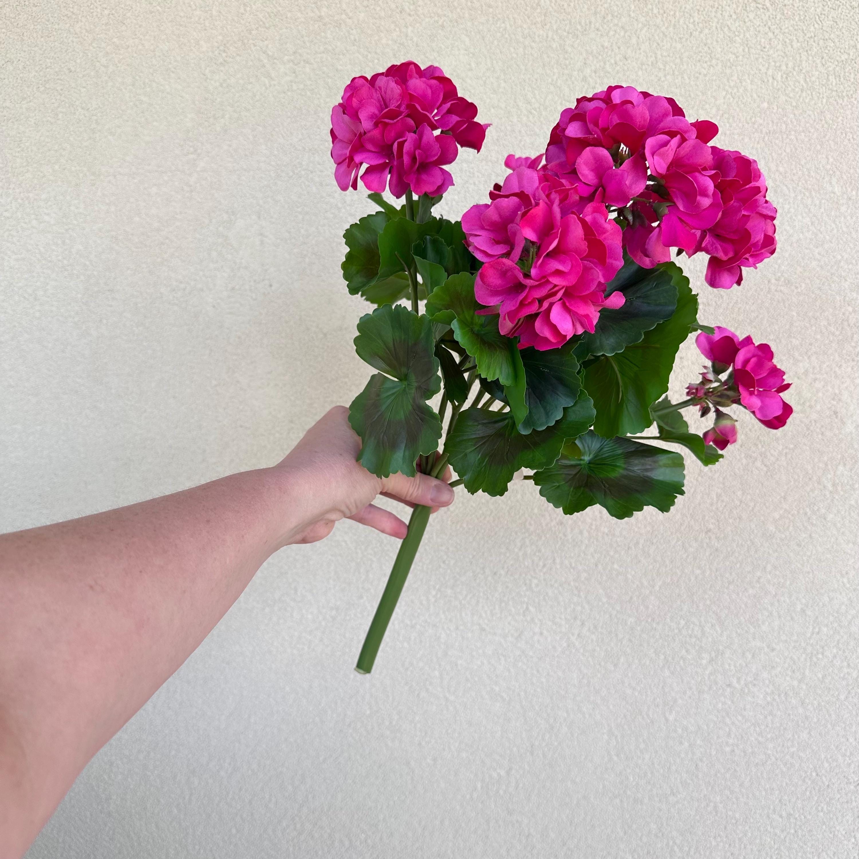 UV Faux Geranium Bush & Stem | Outdoor Artificial Geranium Flowers for Planters, Front Porch Pots & Outdoor Decor